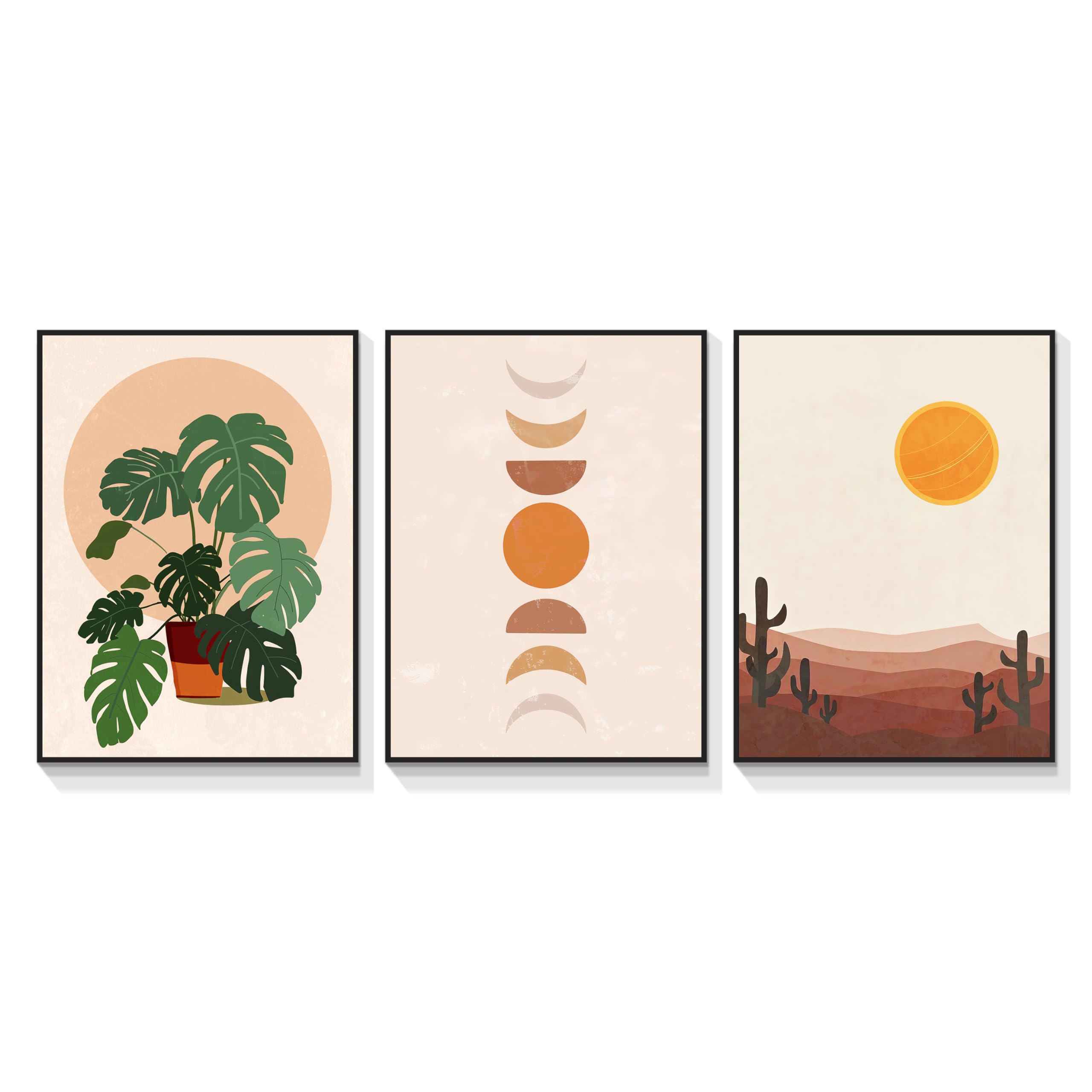 HK Studio Boho Minimalist Wall Art - Bohemian Decor for Living Room, Bedroom, Bathroom, and Office 11" x 15" Pack 3