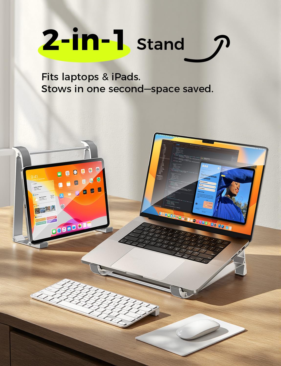 MAGIC JOHN Vertical Laptop Stand & Storage Holder - Portable Aluminum Stand with Silicone Pads, Detachable Design, Cooling & Desktop Riser, Space-Saving for MacBook/Tablet (10-17 Inch) Silver 10 71L9CgfQI+L. SL1500