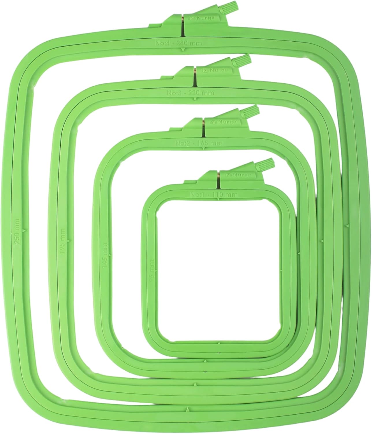 Nurge Green 4 Pcs Set Plastic Square Embroidery Hoop, Cross Stitch Hoops, Punch Needle Hoop (4 Pcs)