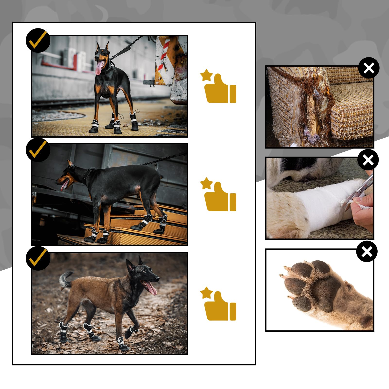OneTigris Pathfinder Lot de 4 chaussures antidérapantes pour chien - Protection des pattes - Imperméables - Chaudes - Réglables - Avec fermeture Velcro réfléchissante - Pour chiens de taille moyenne