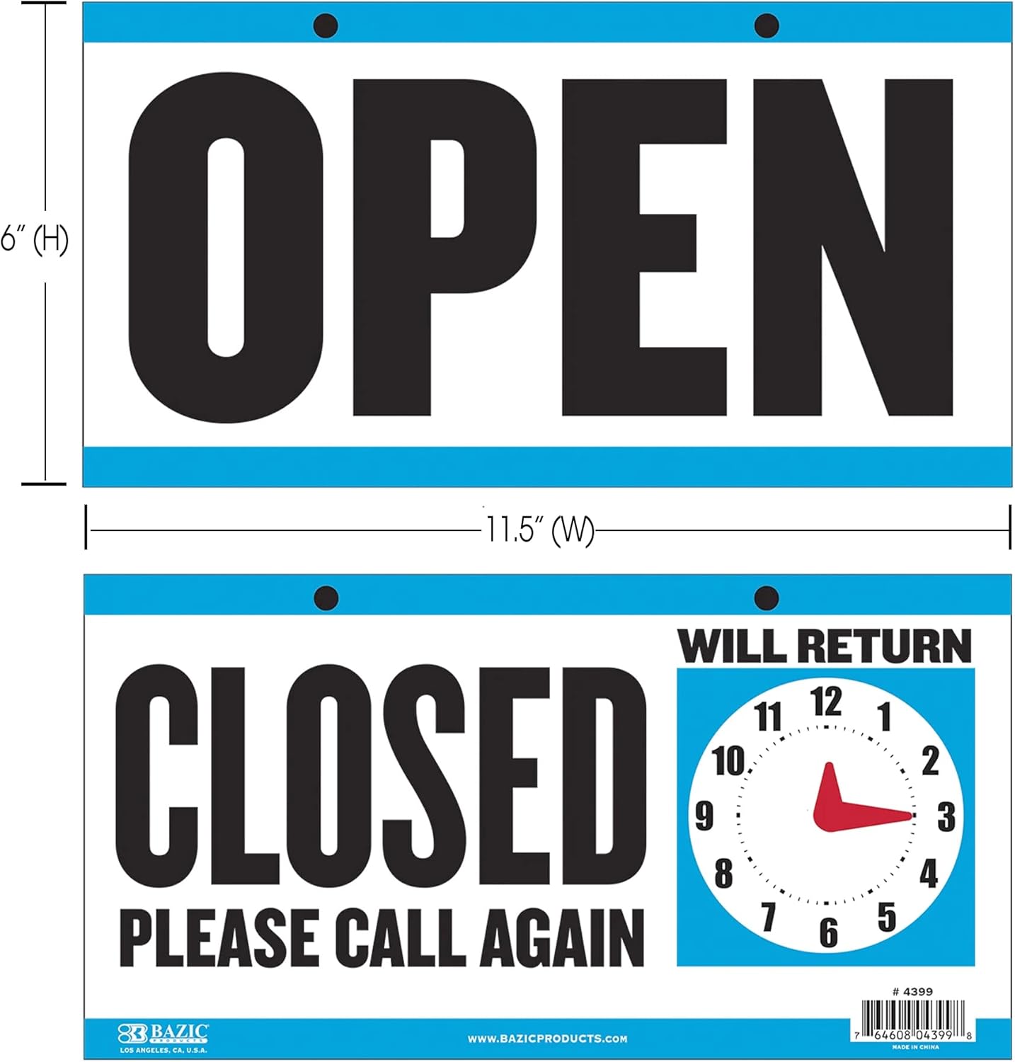 BAZIC Products Open Sign 6"x11.5", Clock Will Return Will be Back, Double Sides Plastic Vinyl Signs, Business Store Office Bars Retail Salon Shop, 24-Pack