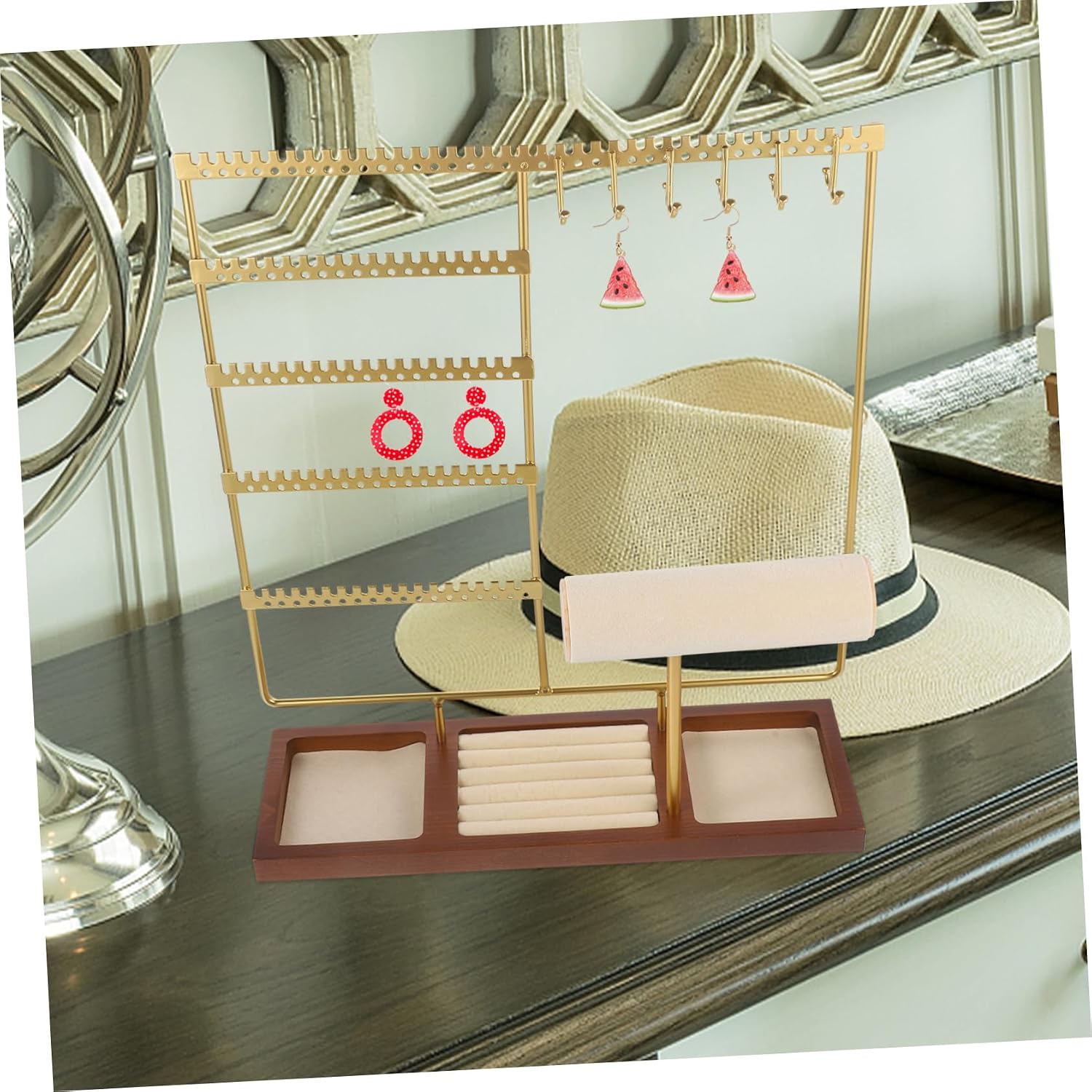 Jewelry Organizer Stand over Door Earring Holder Necklace Organizer Fit Sturdy Base Gold