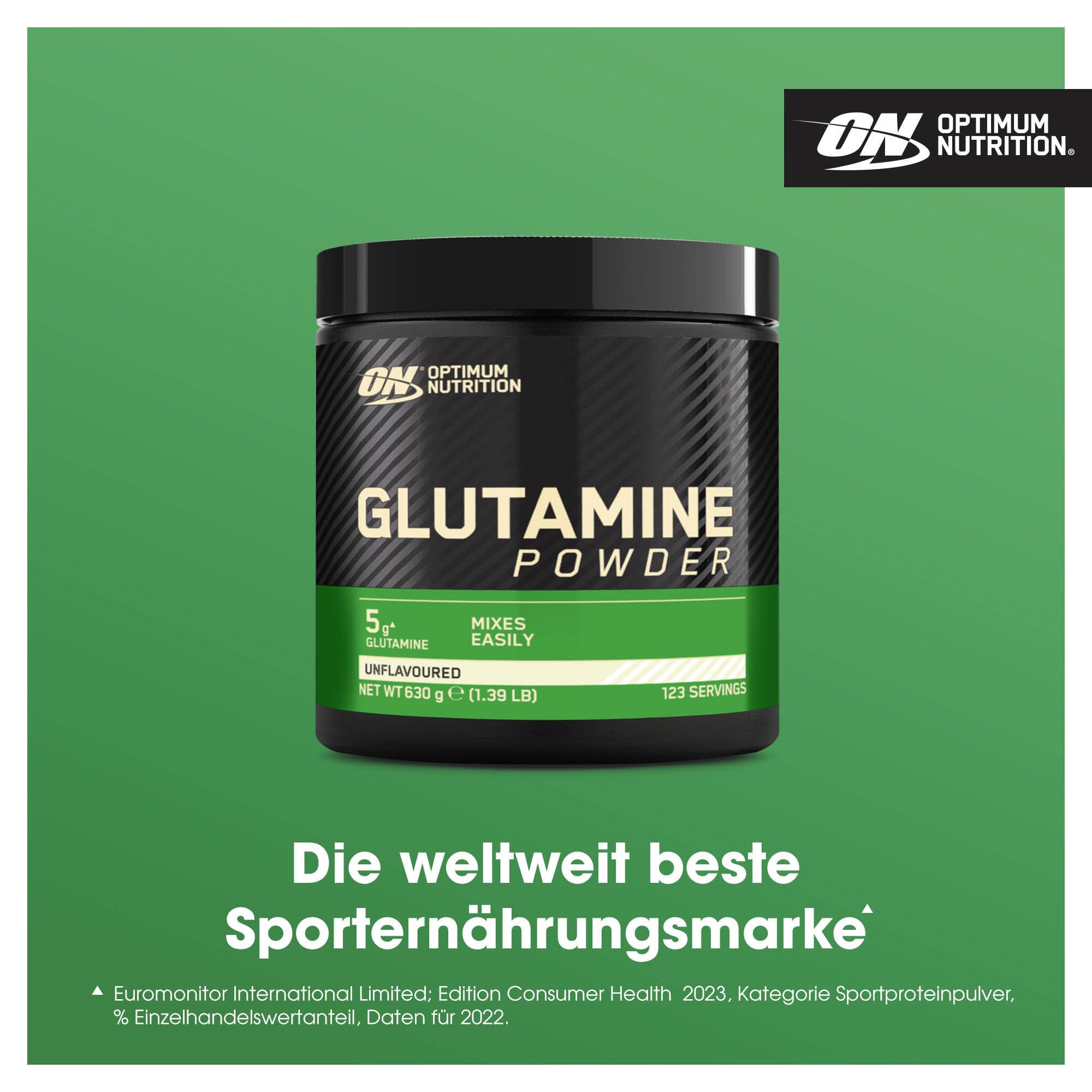 Optimum Nutrition Glutamin-Pulver, l-Glutamin-Aminosäure-Pulver, Nahrungsergänzungsmittel vor und nach dem Training Shake, nicht aromatisiert, 123 Portionen, 630 g