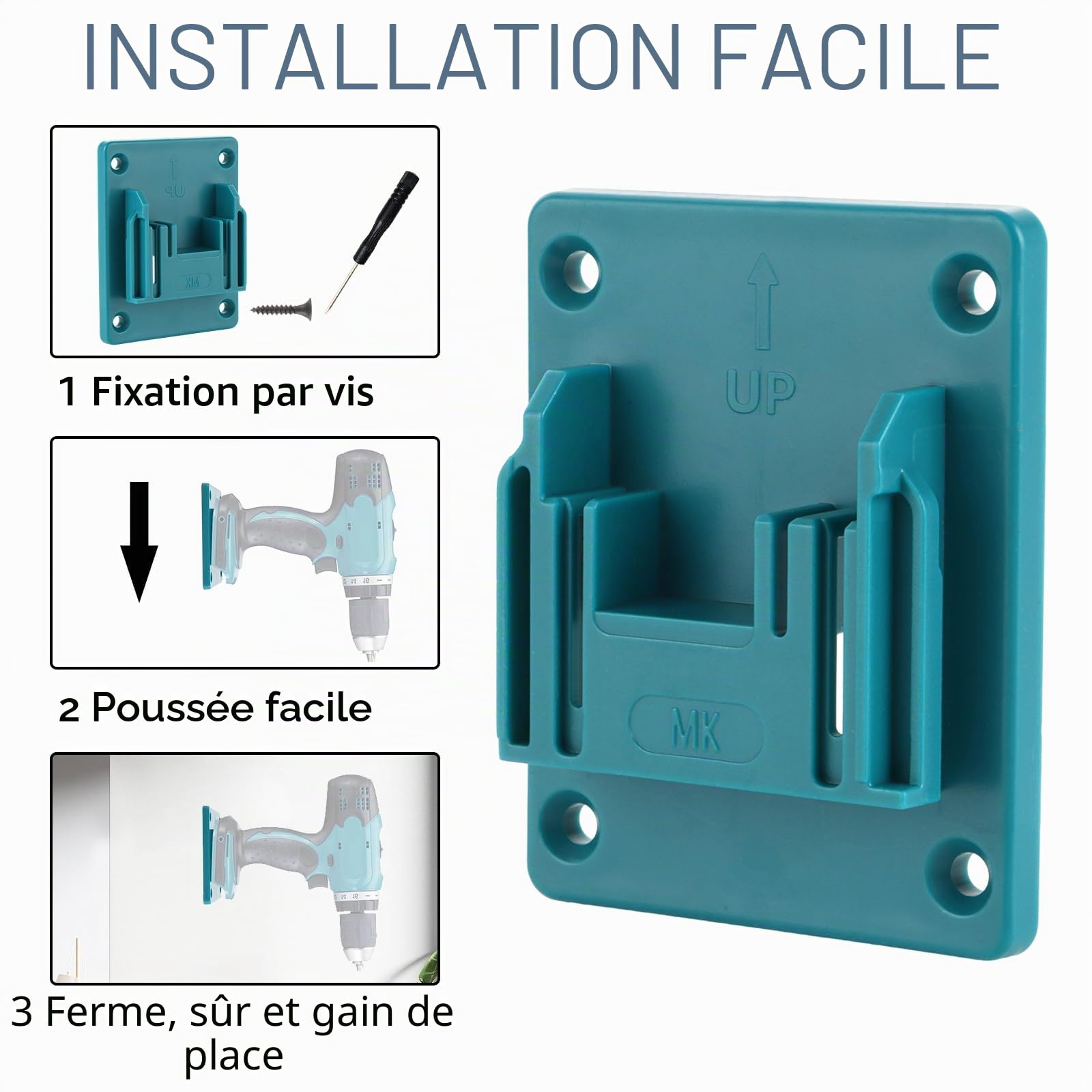 APACALI 12 Pièce Porte Outils Mural pour Makita 18 V, Support de Batterie pour Makita 18 V avec 48 Vis, Support de Machine pour Outils de perçage, bleu, 14,4-18 V