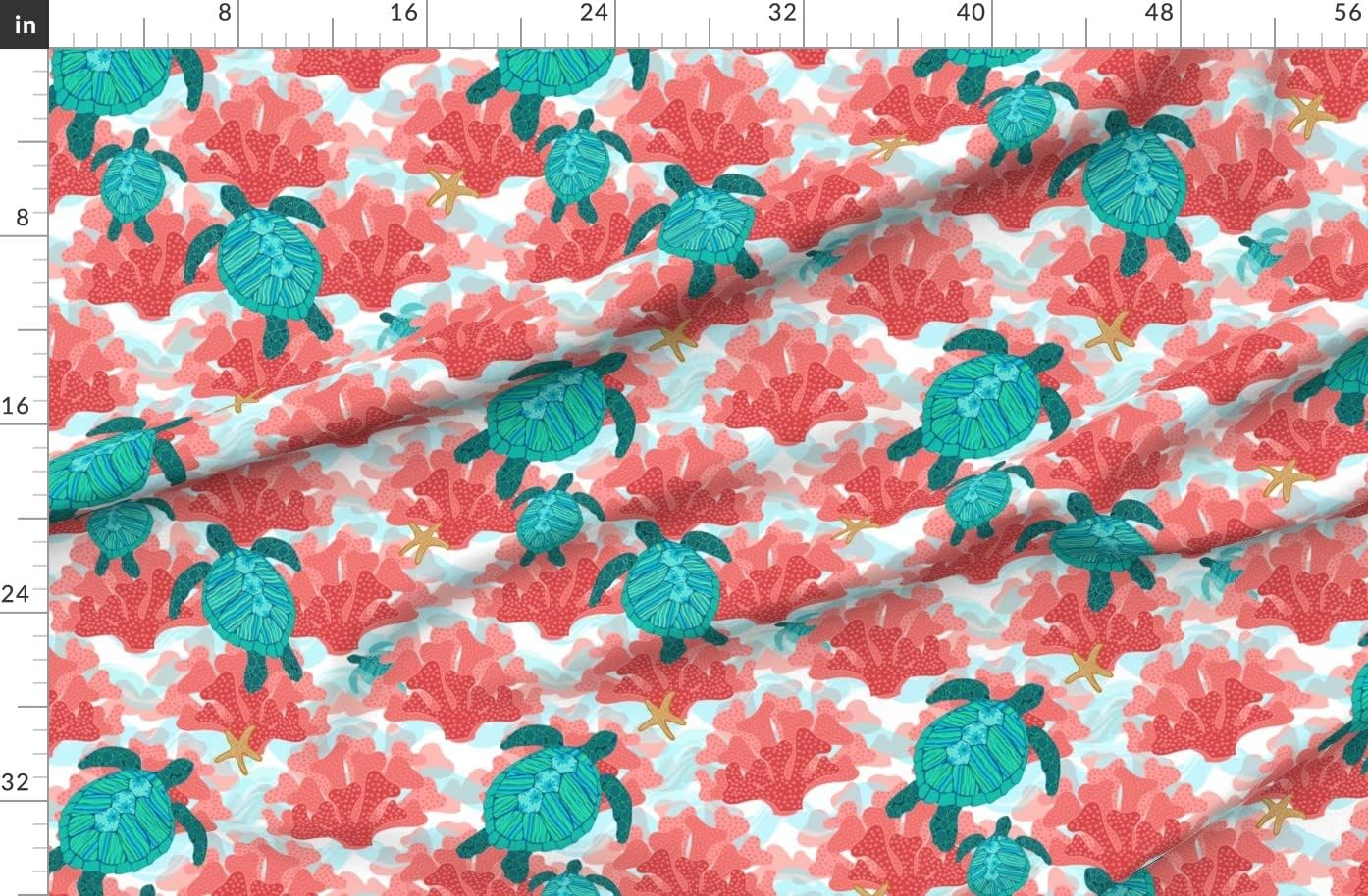 Spoonflower Fabric - Sea Turtles Ocean Coral Turquoise Great Reef Australia Printed on Polartec(R) Fleece Fabric by The Yard - Sewing Blankets Loungewear and No-Sew Projects