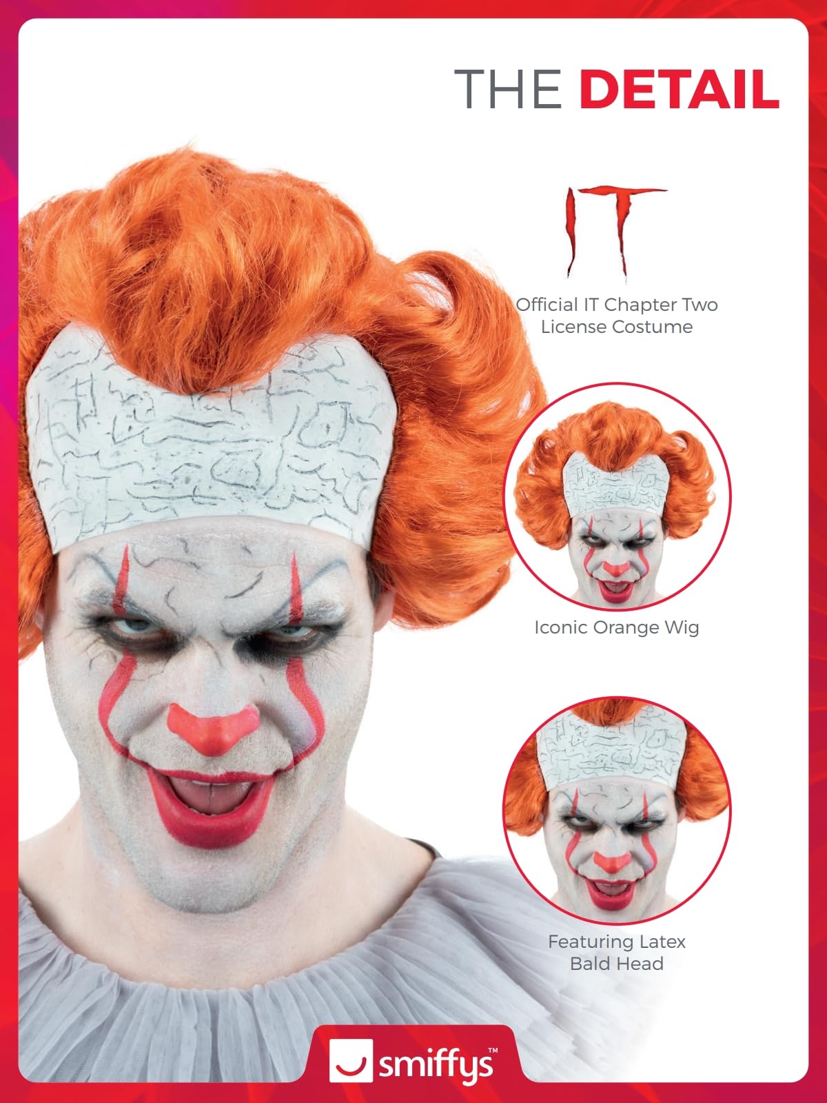 Smiffys IT Chapter 2, parrucca Pennywise, con testa calva in lattice Halloween