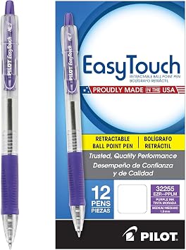 PILOT EasyTouch Ballpoint Pens, Medium Point, Purple Ink, 12-Pack