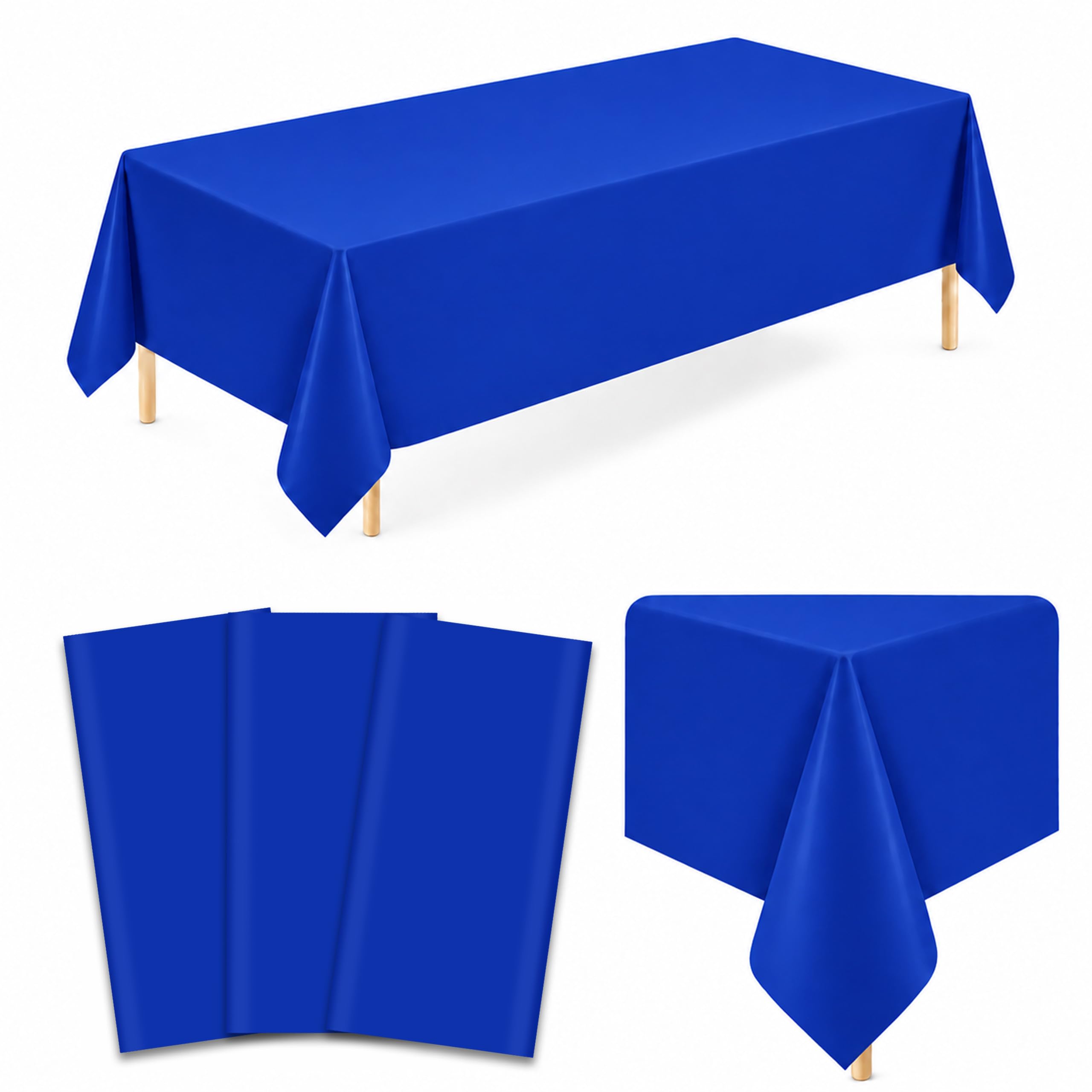WNINK 3 Pack Dark Blue Plastic Tablecloths, 54 x 108 Inch Disposable Covers