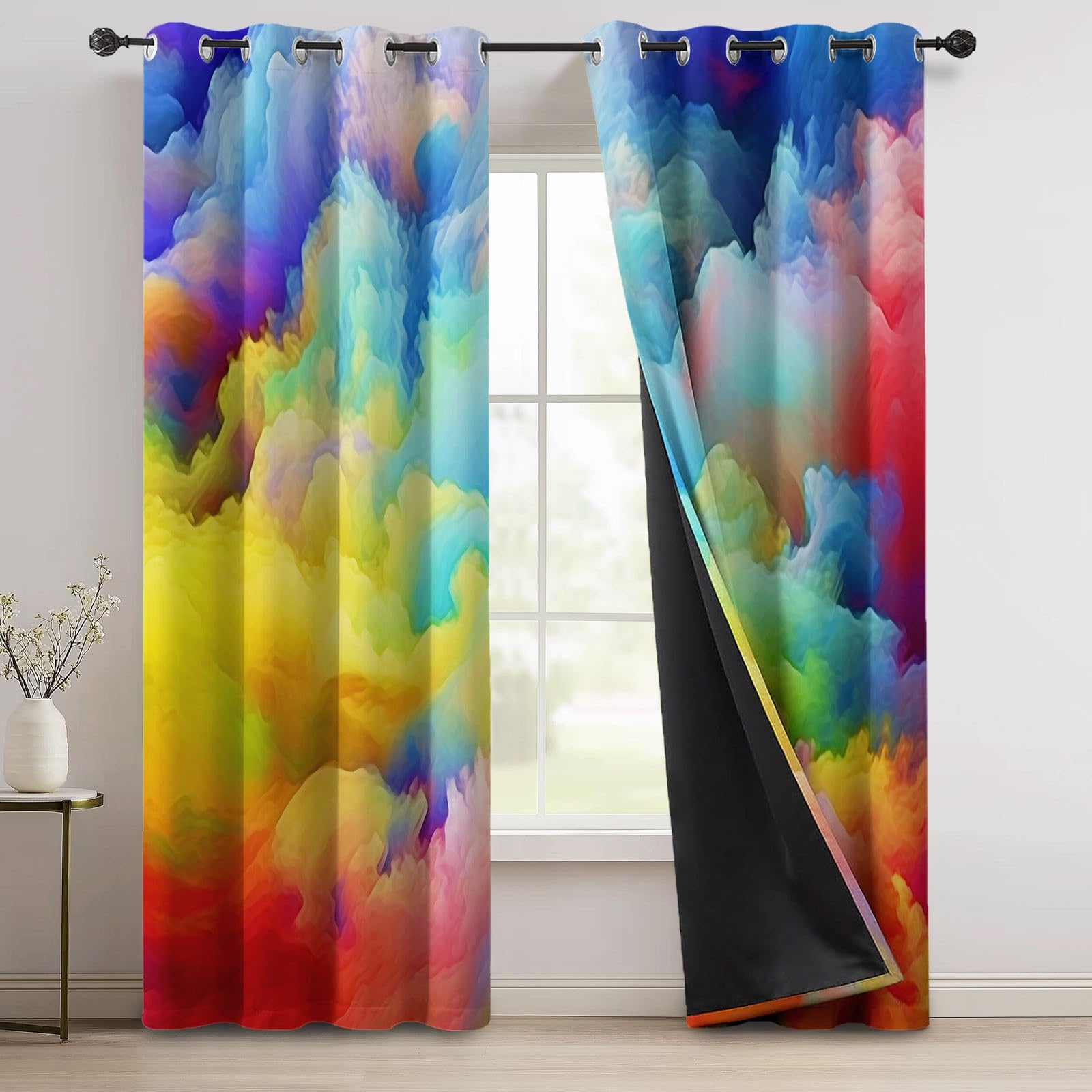 140L X 200H cm (2 Panneaux) Rideau Occultant Thermiques à Oeillets pour Chambre, Coloré Motif Surréalisme Abstrait Nuages Rideaux Salon pour Chambre Enfant Fille Garcon Rideau