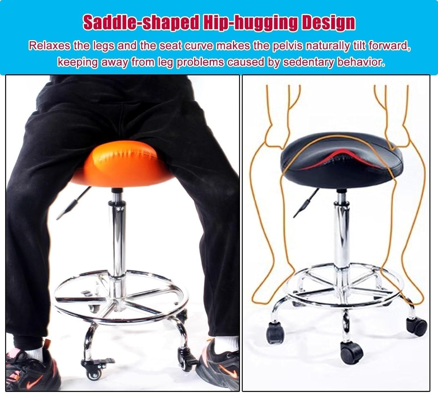 Ergonomic Swivel Saddle Chair with Backrest & Footrest, Rolling Stool for Dental Esthetician Use, Height Adjustable 58-76cm, Heavy Duty, 360° Wheels, Max 200KG