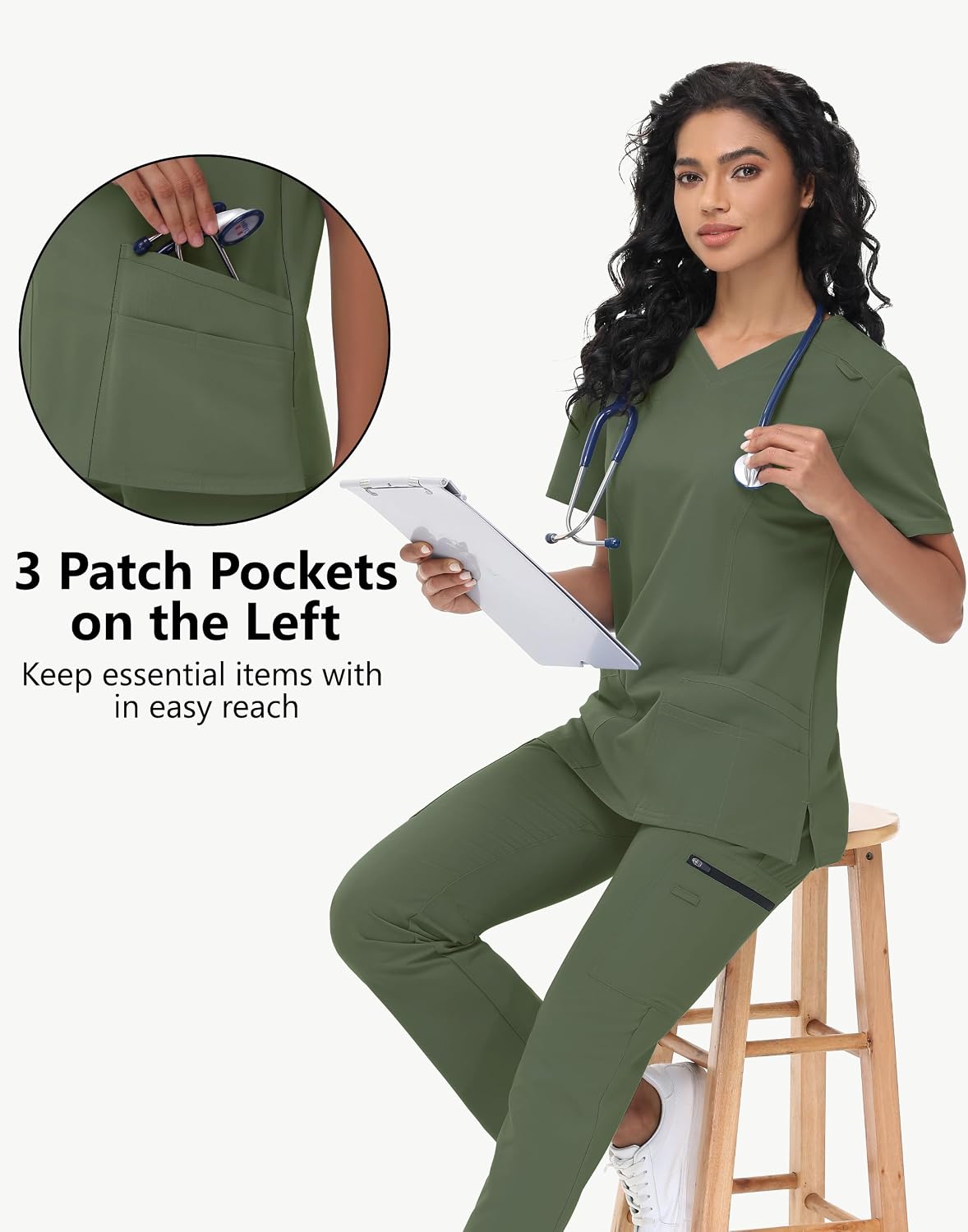 MIVEI Scrub Tops Women with 5 Pockets - Soft Stretch V-Neck Nurse Shirt Scrubs Anti-Wrinkle Back Princess Seams Classic Fit
