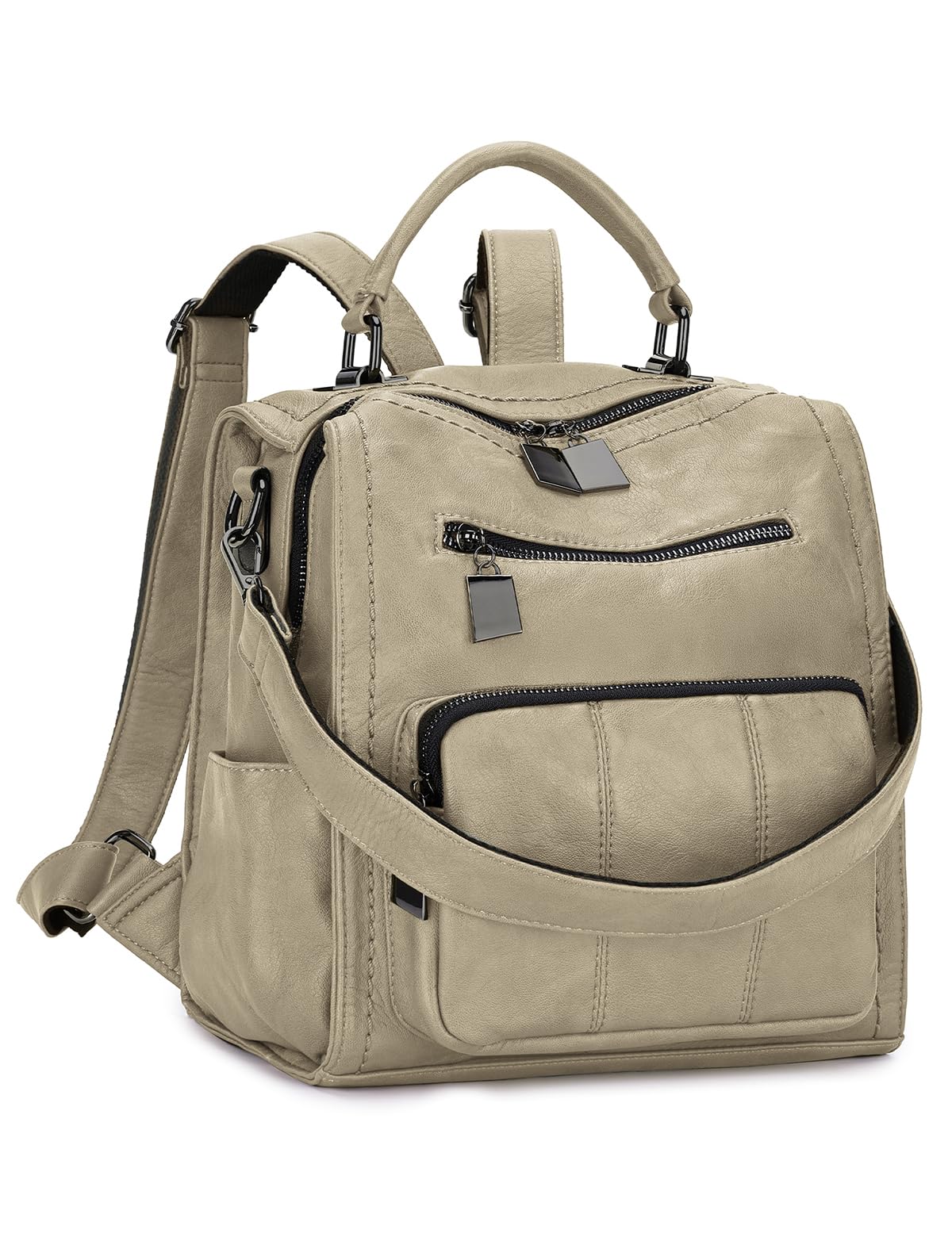 RAVUO Rucksack Damen Klein,Elegant PU Leder Rucksackhandtaschen Wasserdicht Cityrucksack für Freizeit Reisen Schule Arbeit Beige