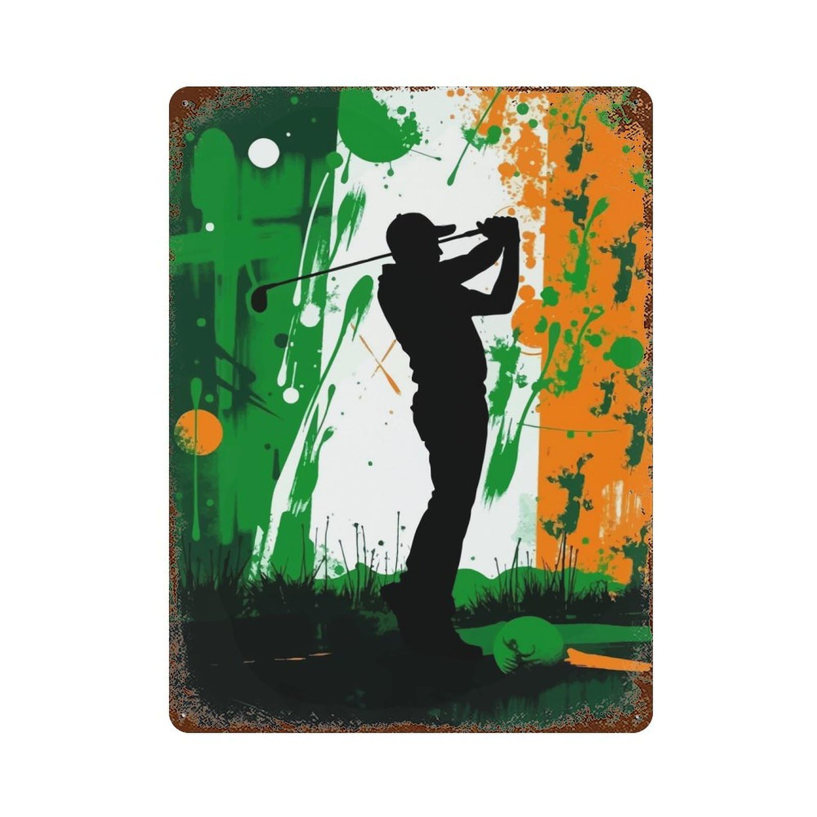 Golf Silhouette with Irish Flag Decorative Tin Sign 15.7"x11.8", for Bistro, Counter And Cafe Decor, Retro Wall Decor