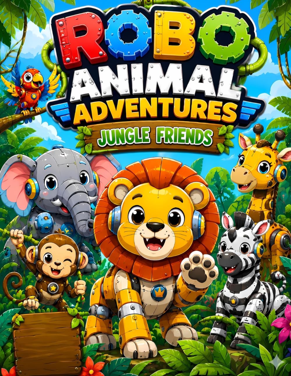 Robo Animal Adventures: Jungle Friends: 40 Cute Robot Animals to Color for Kids Ages 4-8