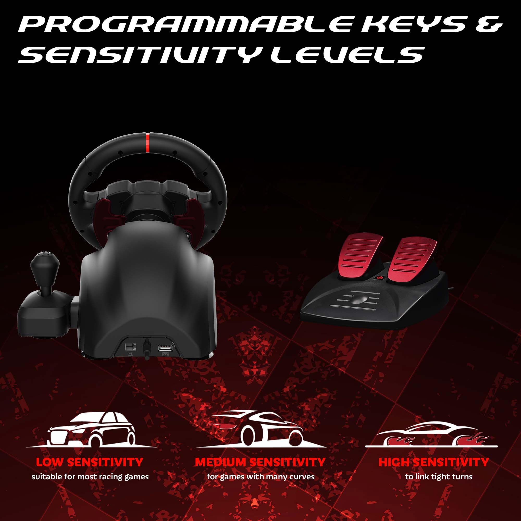 SUBSONIC - Volante Superdrive 220 RS-X - Volante da corsa LED con doppio joystick, cambio marcia, rotazione di 180°, pedali e leve del cambio. Per Switch 2/Switch, PS4, PC e Xbox - Nero