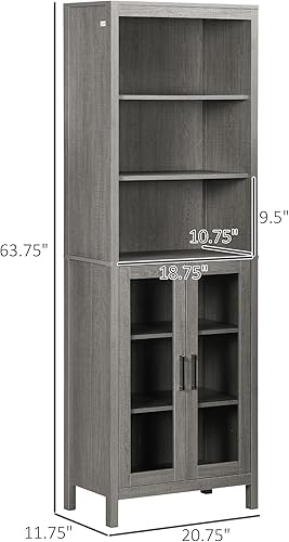 Miniatura 3 de kleankin Armario de almacenamiento alto para baño con estante de 3 niveles armario de puerta de cristal torre de lino independiente con estantes