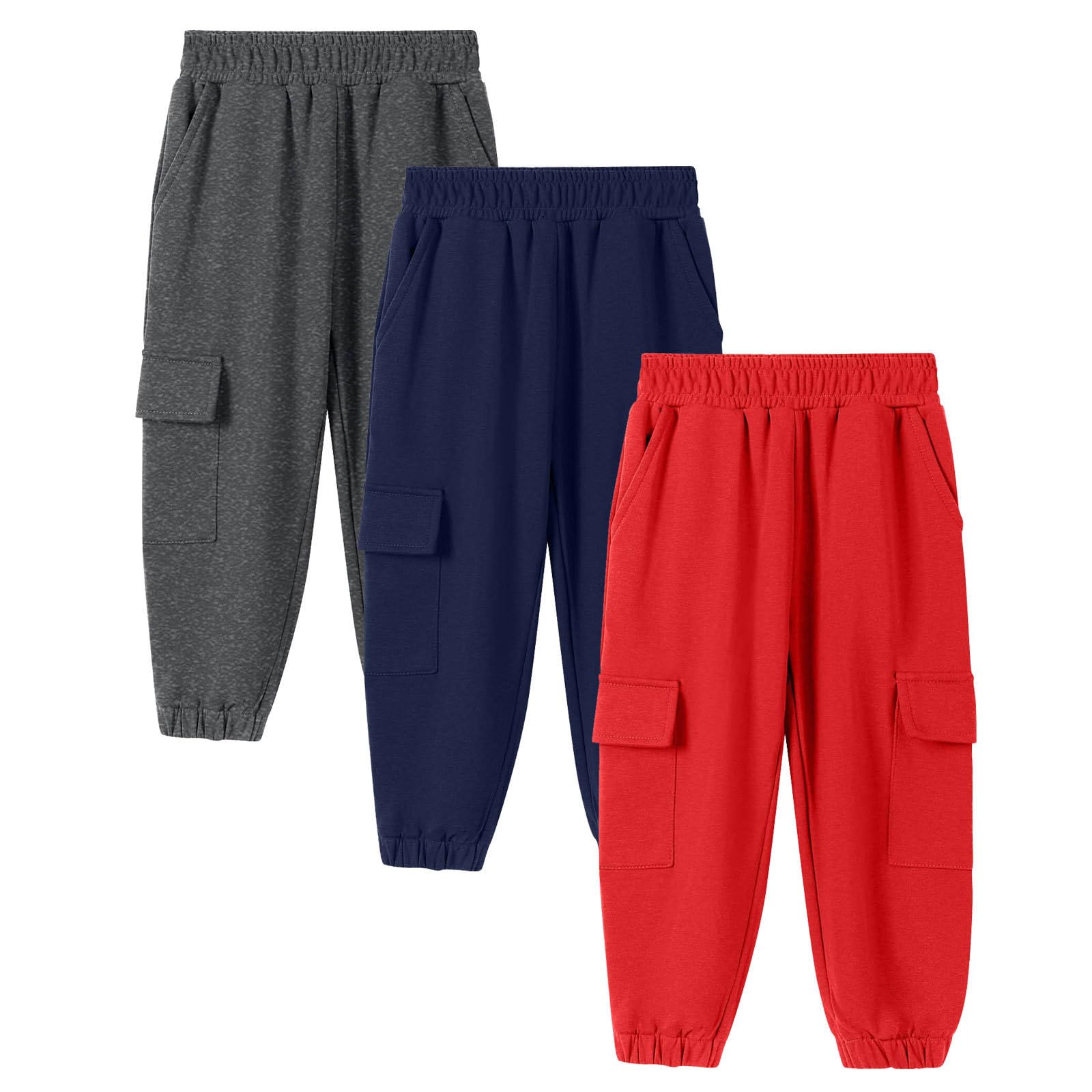 3er Pack Jungen Jogginghose Sommer Sporthose Kinder Outdoorhose Baumwolle Cargohose Elastische Taille Cargo Hosen Sport Sommerhose Cargohose Sweatpants