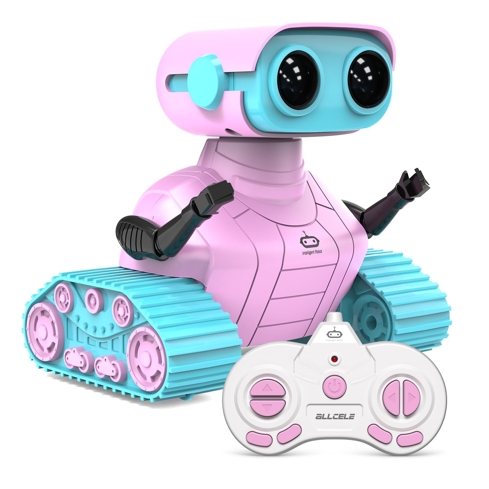 ALLCELE RC Robot Toys for Kids, 2.4GHz Remote Control Up to 32ft, Funny Voice Glowing Eyes, Gift for Boys Girls 3-8 Years (Pink Blue)