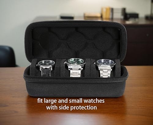 Miniatura 4 de Caja de viaje para 3 relojes, caja de transferencia dura y segura con almohada protectora suave, se adapta a la mayoría de relojes de hasta 2.32