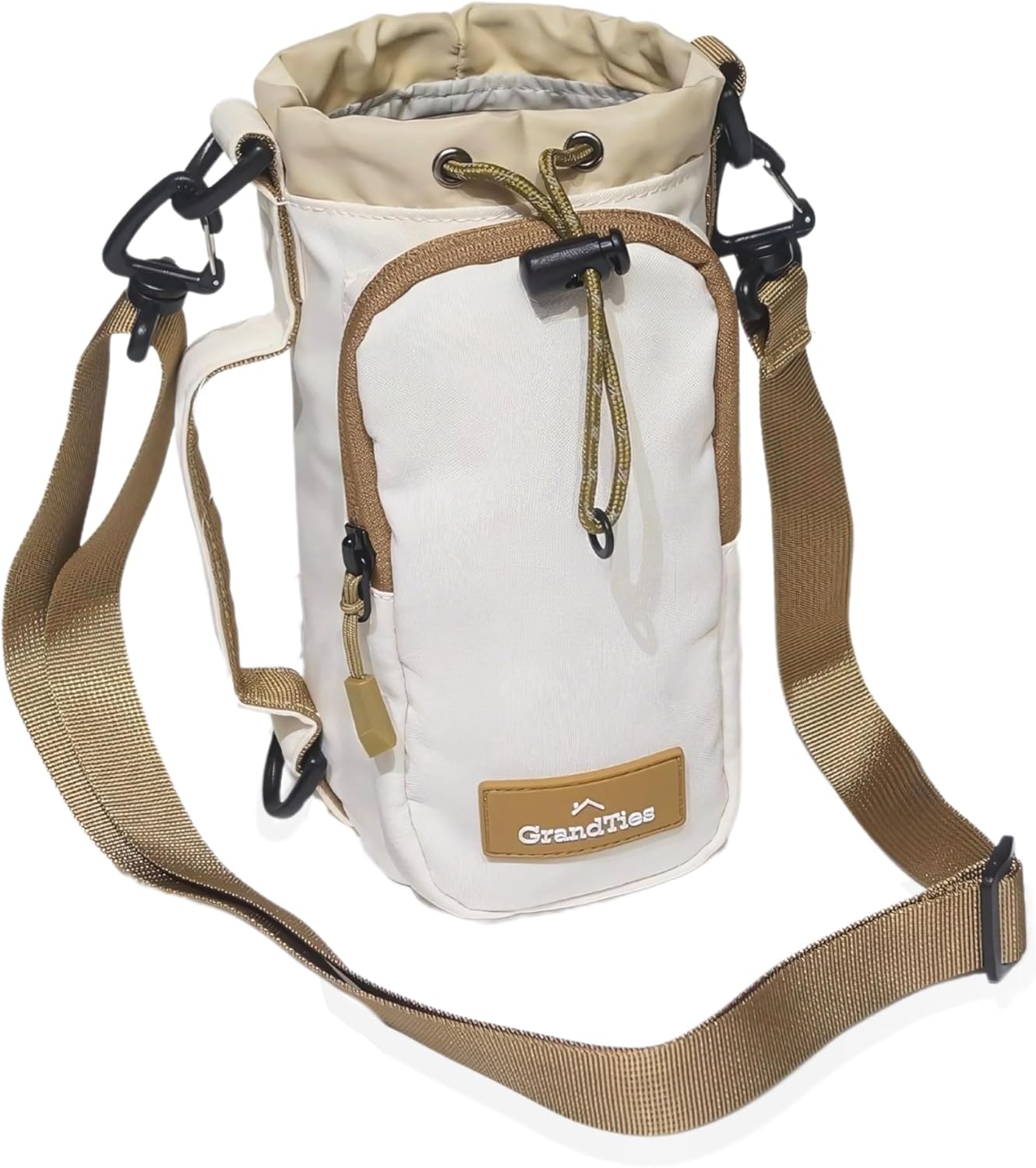 GRANDTIES Water Bottle Holder with Strap 24 32 40 oz Insulated Water Bottle Carrier Sling Bag, Large, Crossbody and Hands-free, with Phone Pocket for Hiking, Outdoor Camping, Gym (White)