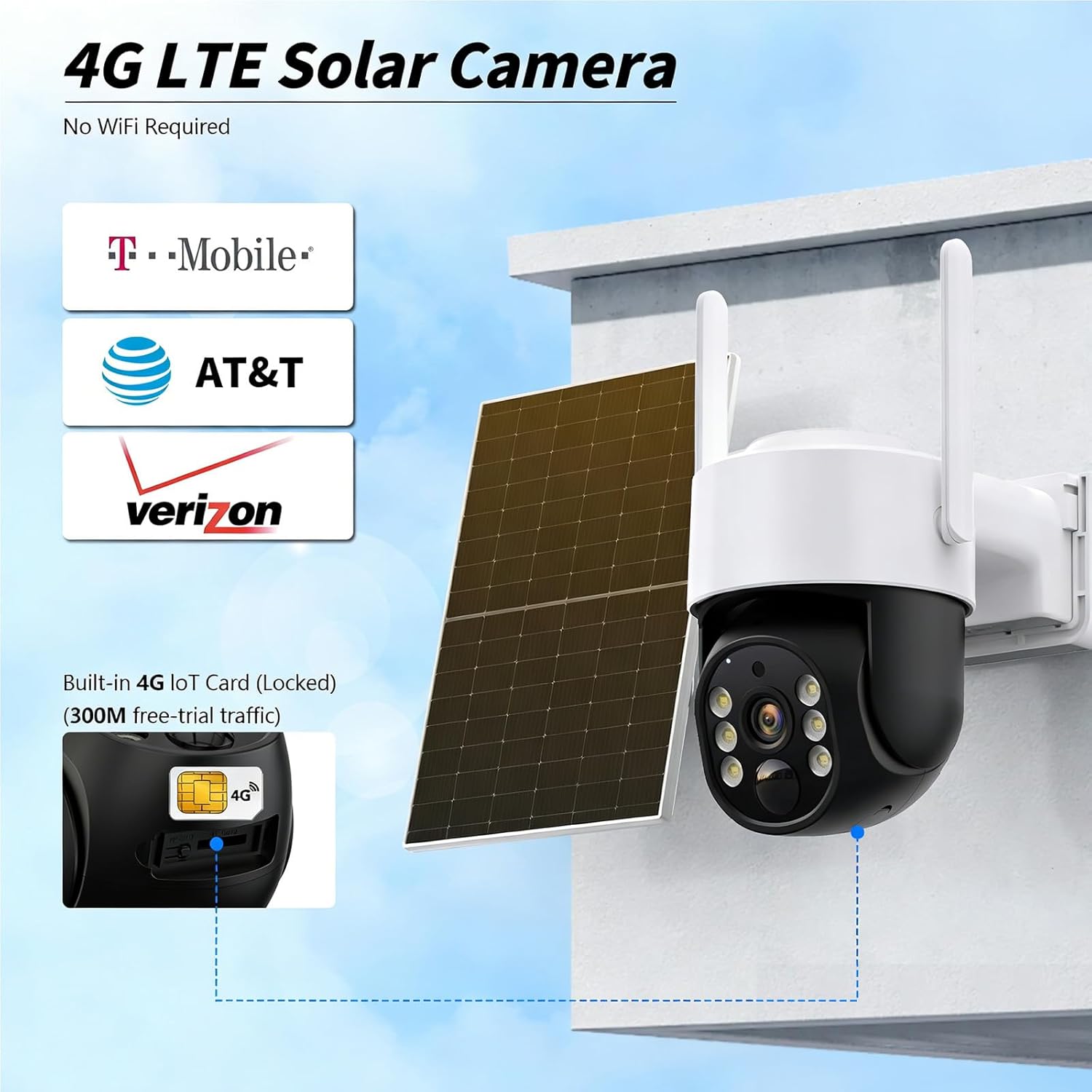 Solar Security Camera Wireless Outdoor, 2K HD Solar Powered Surveillance Camera with PIR Motion Dection, Color Night Vision, 360° View, 2-Way Talk, Spotlight Siren Alarm, IP65 (Black - 4G)