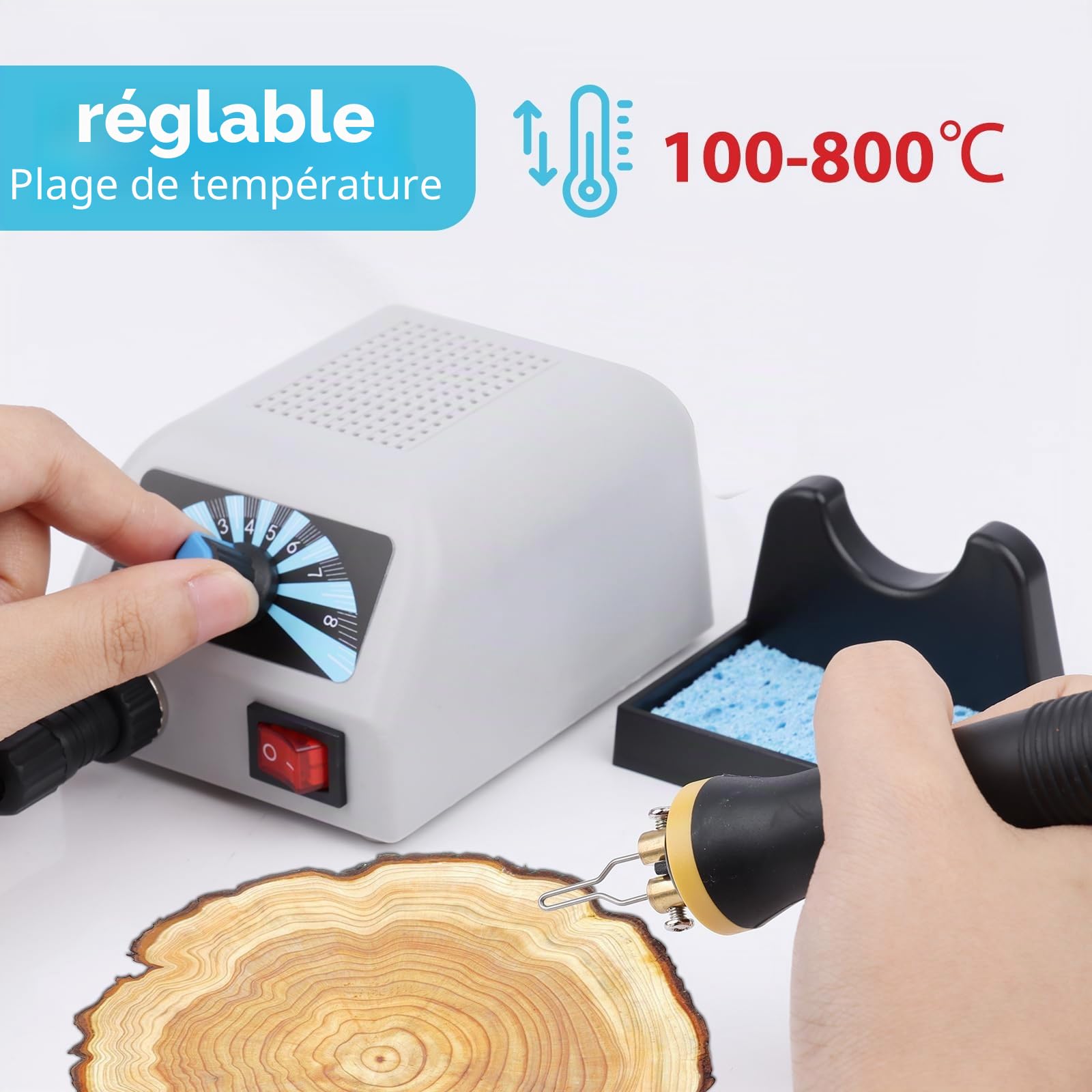 Kit de Pyrogravure au Bois: Pyrogravure avec 30 Têtes de Stylo, Température Réglable 100-800 ℃, pour bois pour bois, cuir et liège DIY