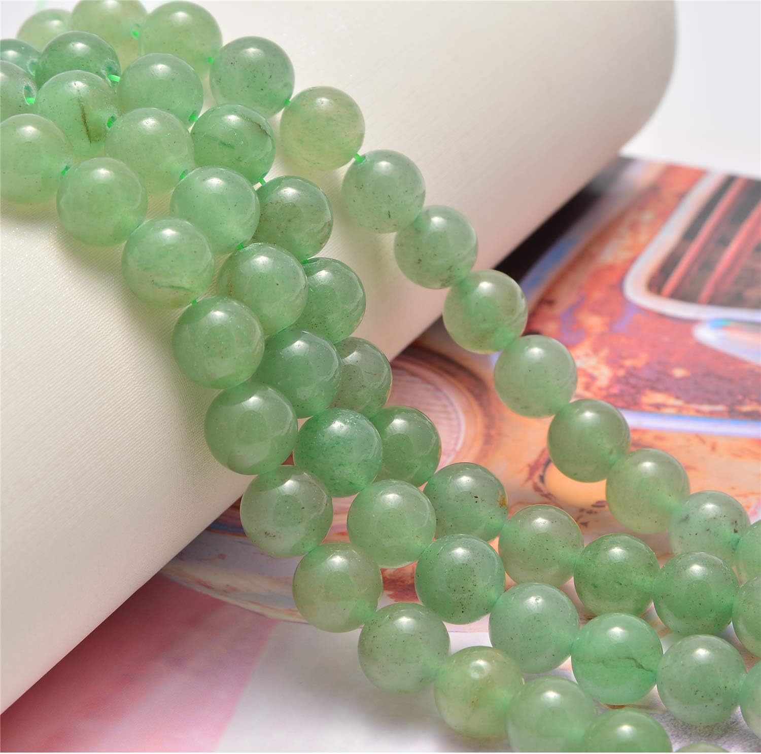 NCB 100pcs 6mm Natural Stones Round Gemstone Round Loose Stone Beads with Elastic String and Beading Needle for Jewelry Making Bracelet Necklace Earrings DIY Crafts (Green Aventurine, 6mm 100Beads) - Image 3