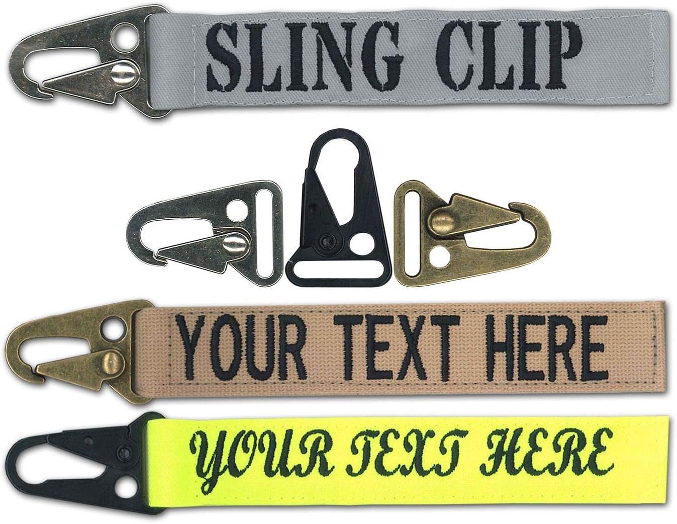 - Custom Name Tape Material Embroidered 6" Sling Clip Style Luggage, Crate, Belt, Gear, Keyring. Over 40 Colors to Choose from.