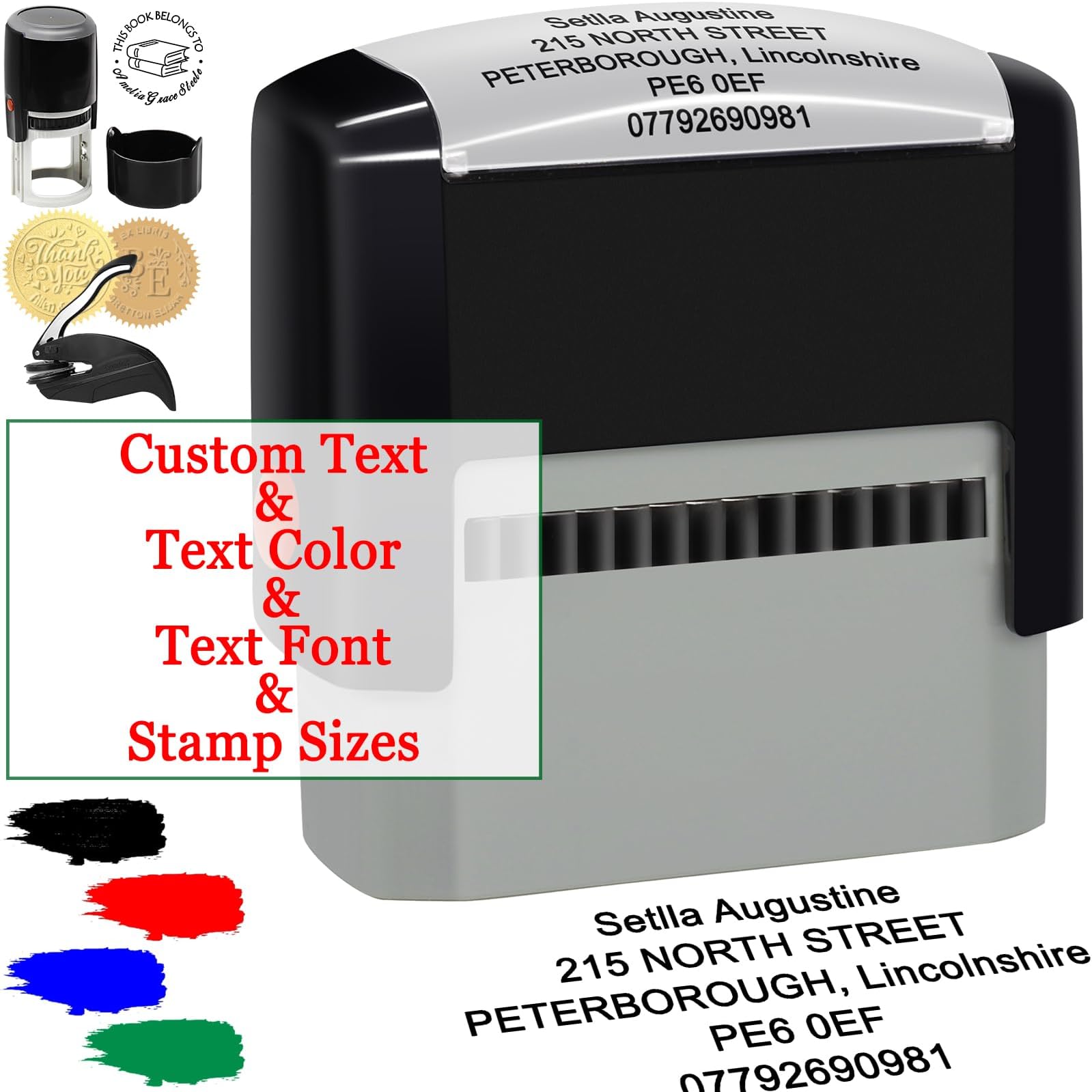 Custom Stamp Personalized Self Inking Stamps Customized Name Signature Ink Stamp for Business Office Date Return Address Label Rubber Stamper Personal