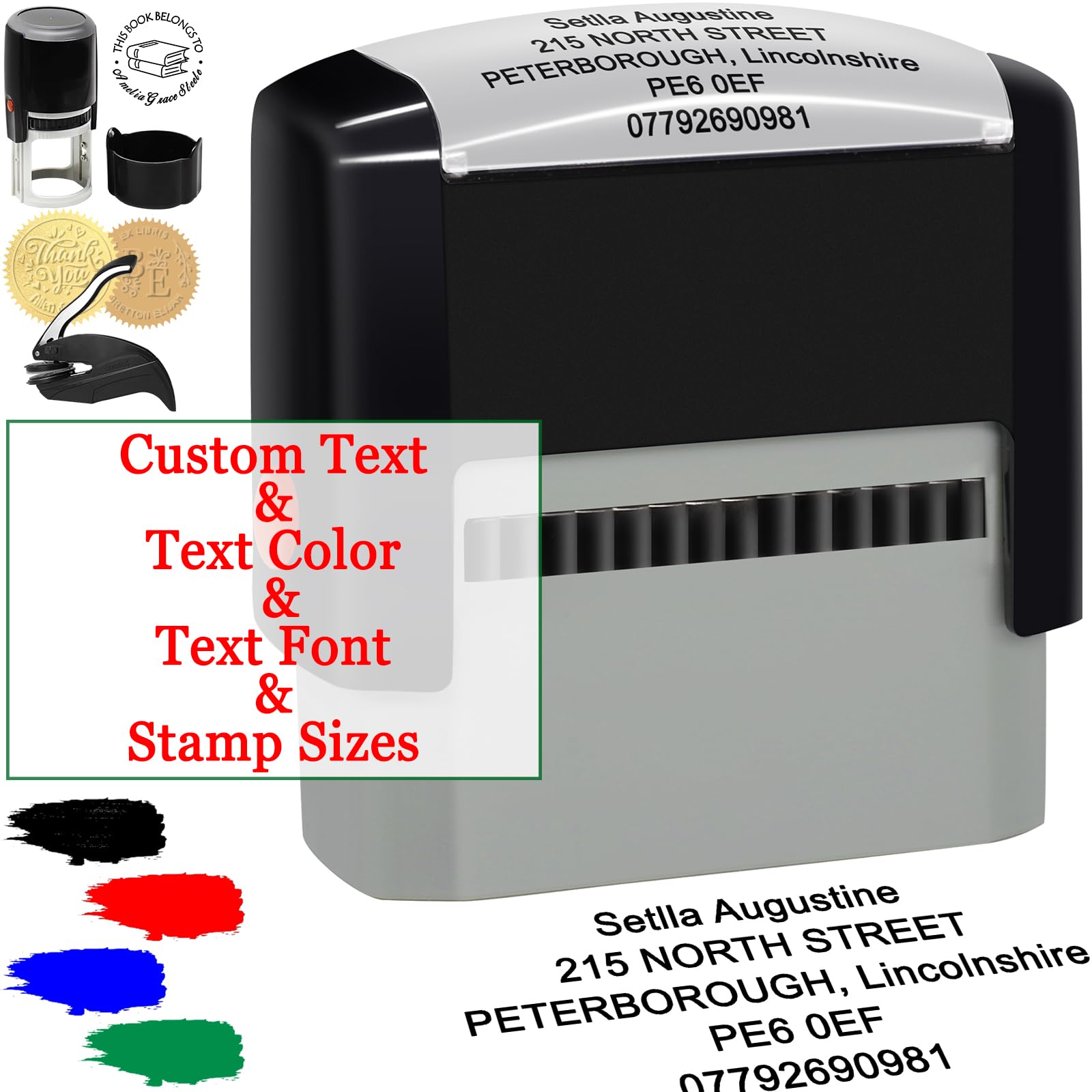 Custom Stamp Personalized Self Inking Stamps Customized Name Signature Ink Stamp for Business Office Date Return Address Label Rubber Stamper Personal