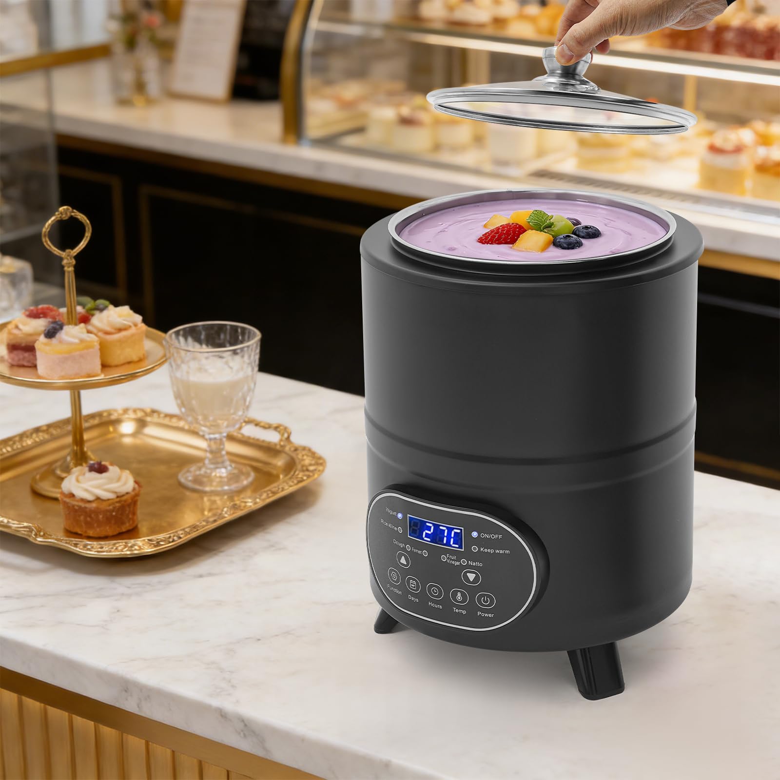 8L Joghurtmaschine, Automatischer Joghurtmaschine mit Temperaturen & Timer, Verstellbarer Temperaturbereich 25-80°C/77-176°F für den Heim-Bio-Joghurt,Käse-/Natto-Zubereiter,Fruchtwein (Schwarz)