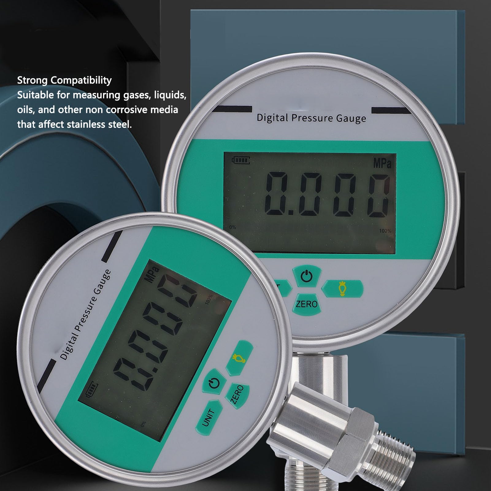 Fafeicy Manometro Digitale da 0 a 16 Bar Quadrante da 4 Pollici Cassa in Acciaio Inossidabile Filettatura M20x1,5 Display LCD Precisione 0,4% IP65 Resistente All'acqua con