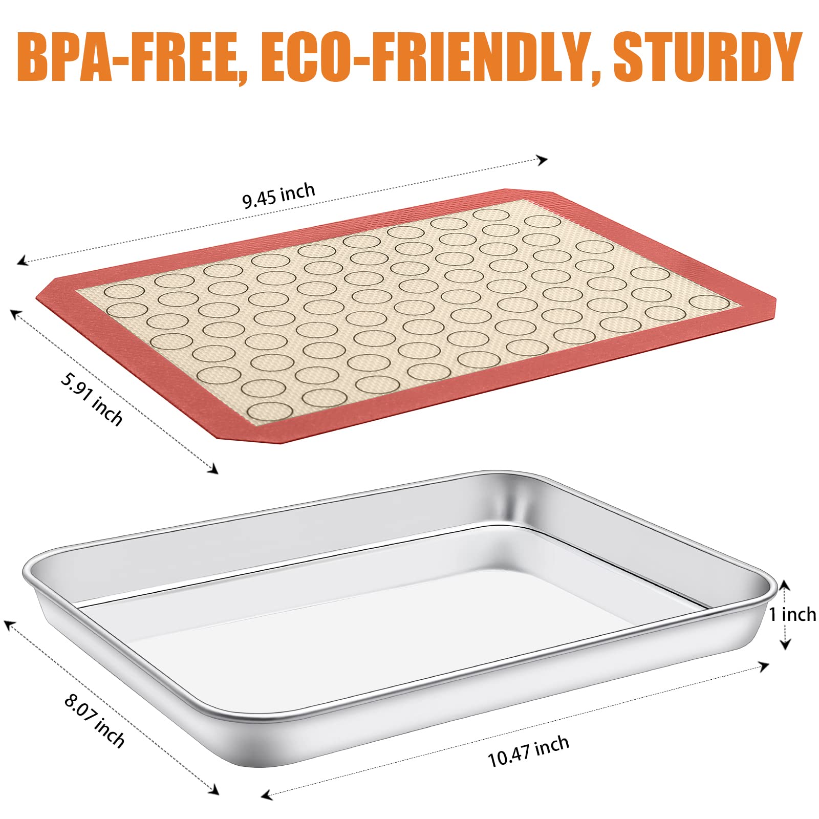 Deedro Backblech mit Silikonmatte, 4er Set [2 Bögen + 2 Matten], Edelstahl Keksblech Backform mit Silikon-Backmatte, 25,4 x 20,3 x 2,5 cm, ungiftig, robust, leicht zu reinigen