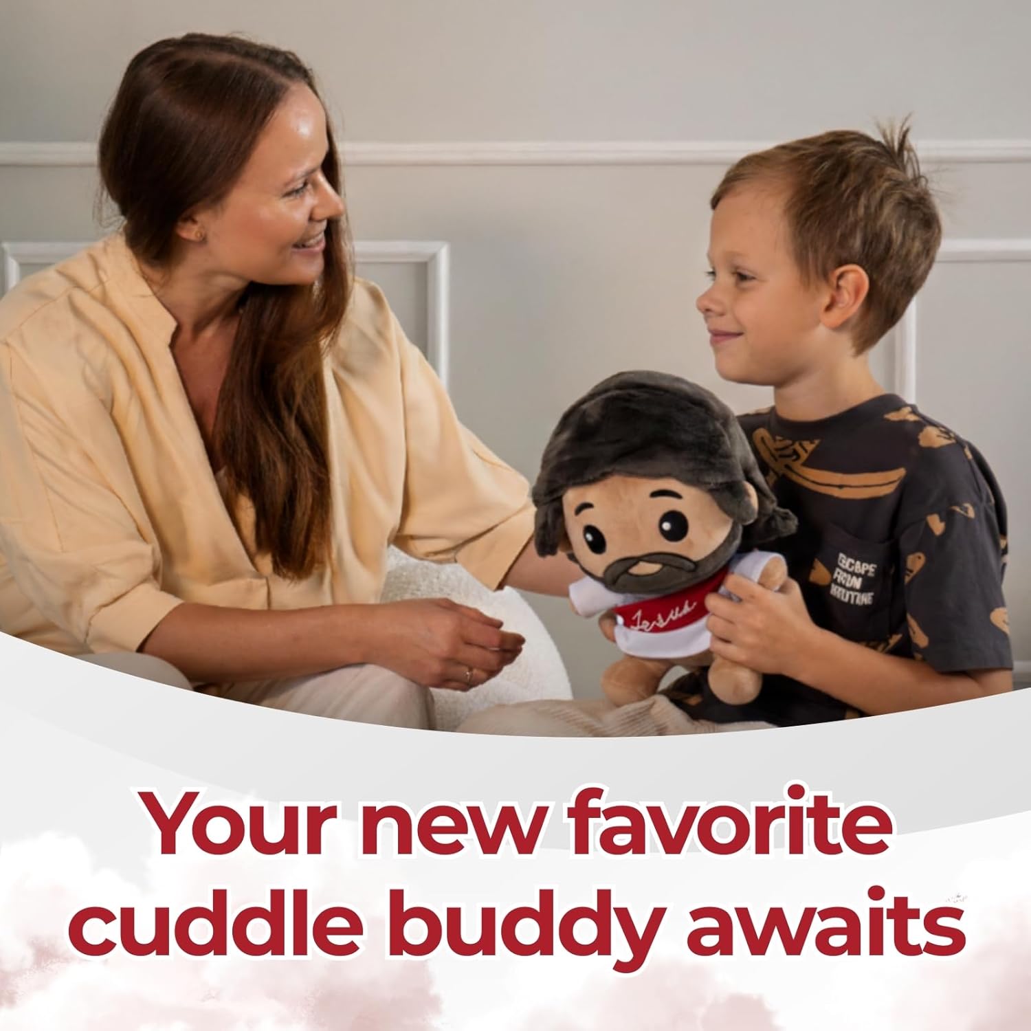 Jesus Plush Doll | Soft Stuffed Jesus Plush with Embroidered Details for Comfort, Gifting, & Christian Home Display | Cuddly Seated Design | 11.22 Inch (Red)