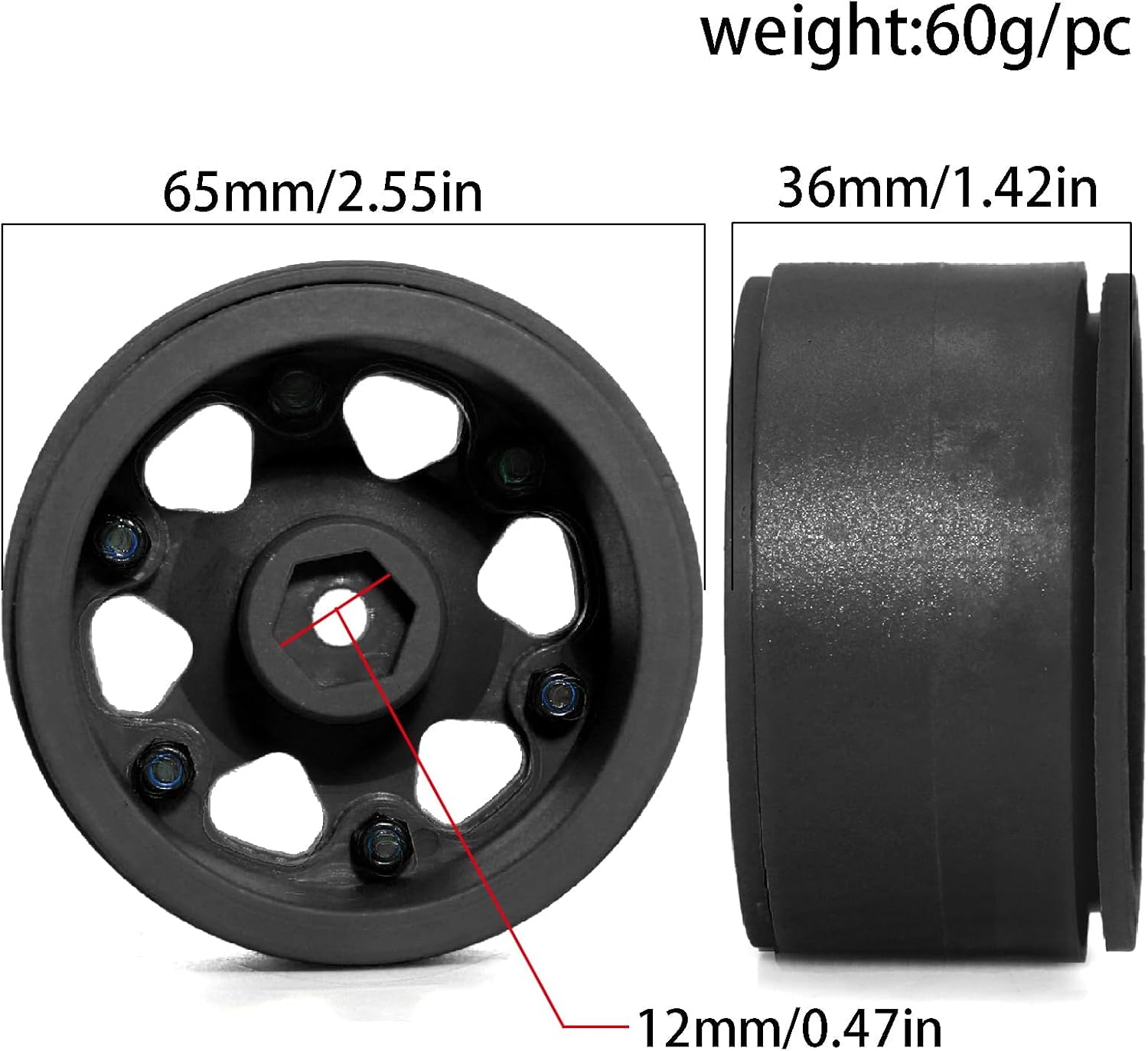 4PCS Plastic Nylon 2.2 Inch Beadlock Wheel Rim Wheel for 1/10 RC Crawler Car for Axial SCX10 90046 TRX4 TRX6 Wraith RR10 (Black)