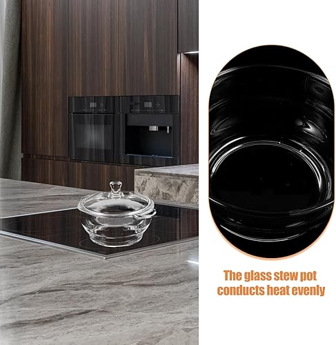 Miniatura 7 de Hemoton Cacerola de vidrio redonda con tapa y asas, olla de cocina cubierta para cocinar, hornear, servir