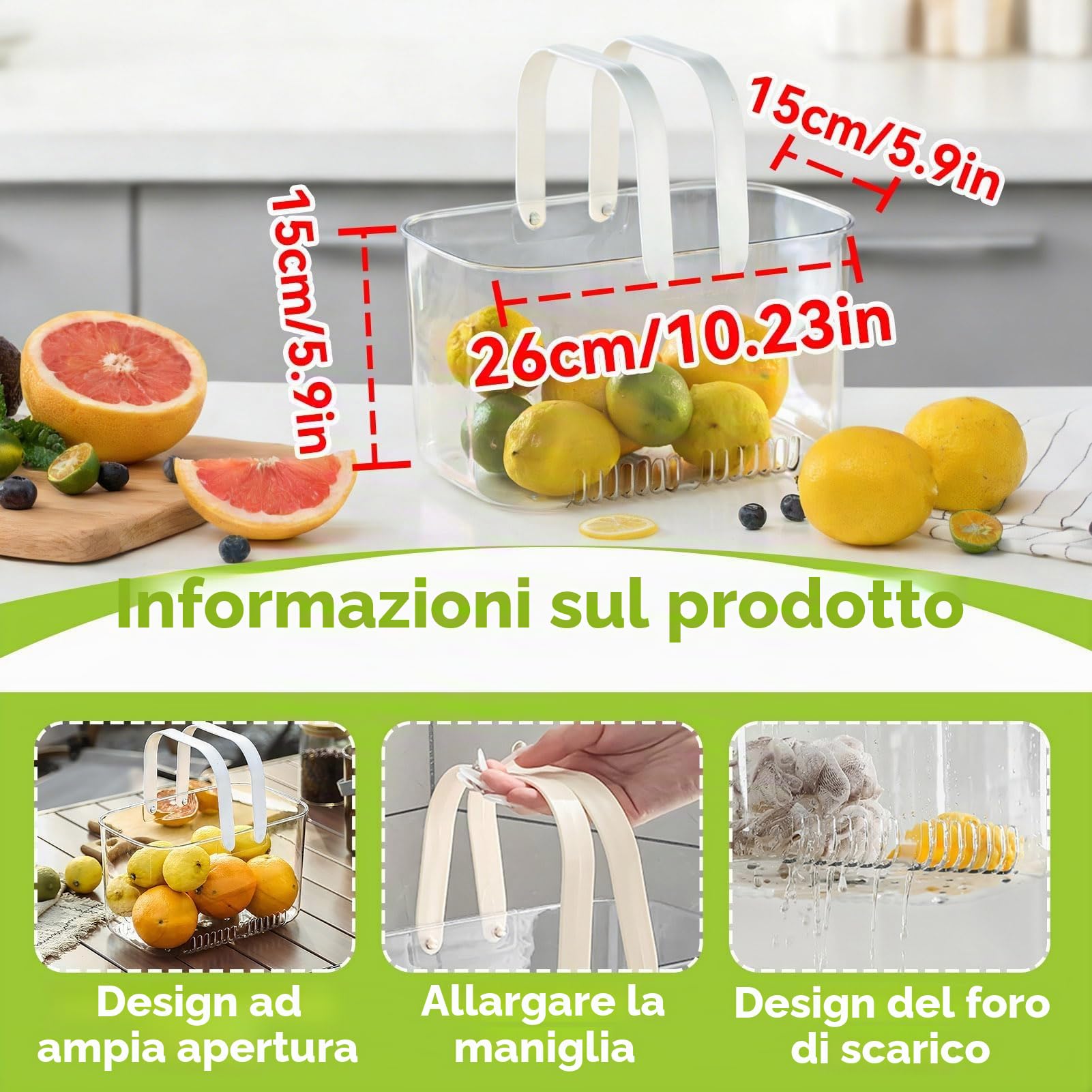 Cesto caddy doccia portatile, bidoni della doccia cesto in plastica cesto trasparente con manico di cestini di stoccaggio delle organizzatore in plastica per uso quotidiano (Bianco)