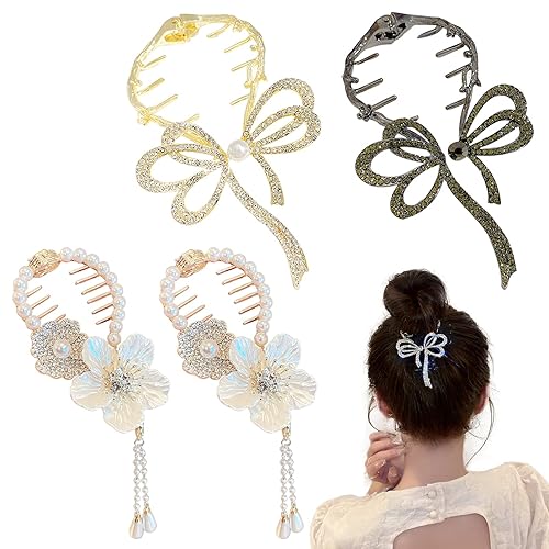Paquete de 4 pinzas para peinar el cabello, accesorios para moño, clips de garra de mariposa, lazo de flor para cola de caballo con hebilla, Paquete de 4 pinzas para peinar el cabello, accesorios para moño, clips de garra de mariposa, lazo de flor para cola de caballo con hebilla,