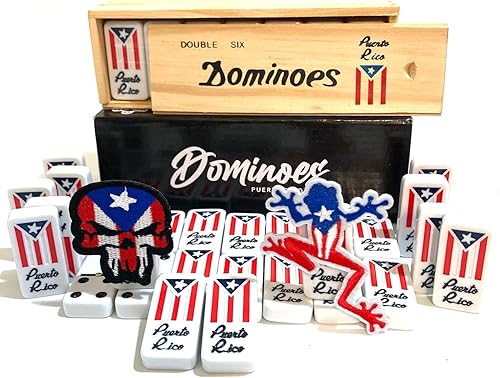Miniatura 5 de Juego de dominó de Puerto Rico para regalar a los seis dominó puertorriqueños, estilo boricua, viene con bandera de relaciones públicas