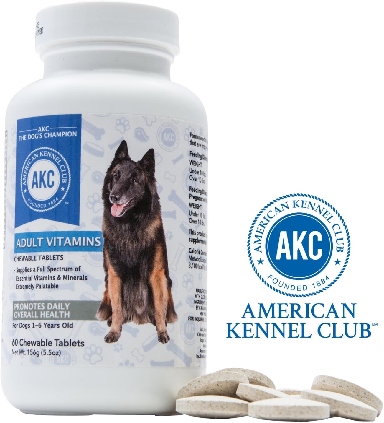 American Kennel Club AKC Chewable Dog Vitamins with B12, Brewer’s Yeast, Biotin, Calcium and More for Complete Nutritional Support
