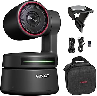 OBSBOT Tiny 4K PTZ 4K Webcam Ultra HD Auto-Frame Gesture Control HDR Webcam com Zoom 4X para Reunião Online/Aula On-line Video Chat Live Streaming Funciona com Zoom, Skype, TicTok, YouTube, etc