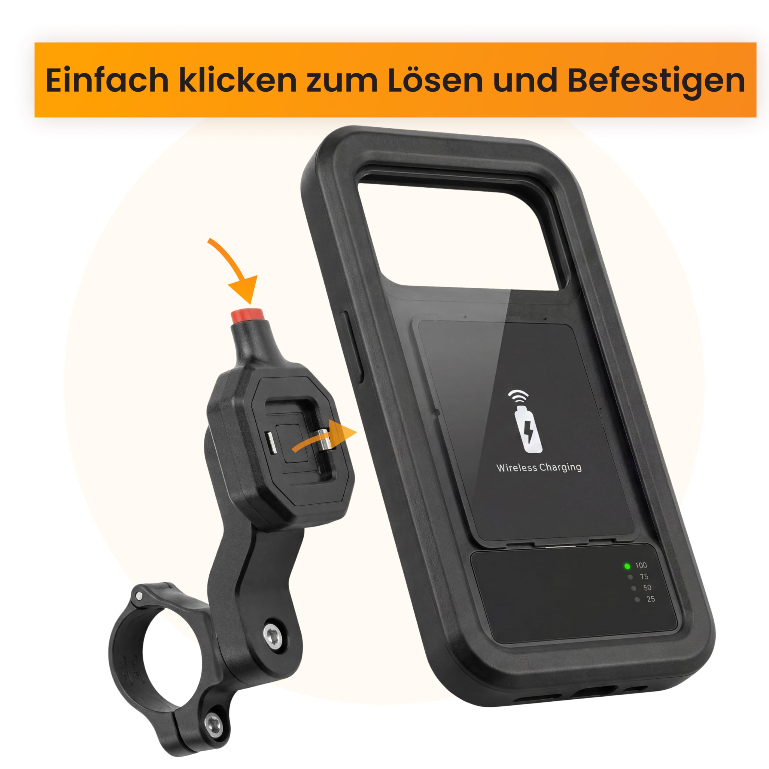 R2B Handyhalterung Fahrrad mit Powerbank 5000mAh Wasserdicht Fahrradhalterung Telefon, Smartphone Halterung Fahrrad mit Kabelloser Aufladung für Motor, Roller und E Bike