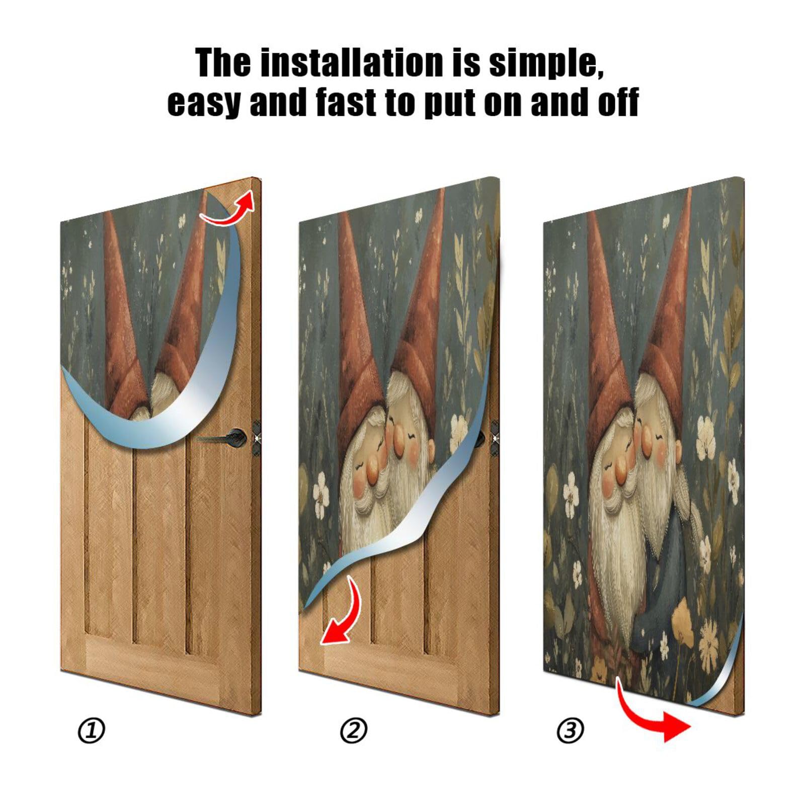 FLildon Valentine's Day Gnomes Couple Door Cover Decoration, Party Accessory Porch Decor for Festive Ornament Room Door Covers 35 x 79 Inch