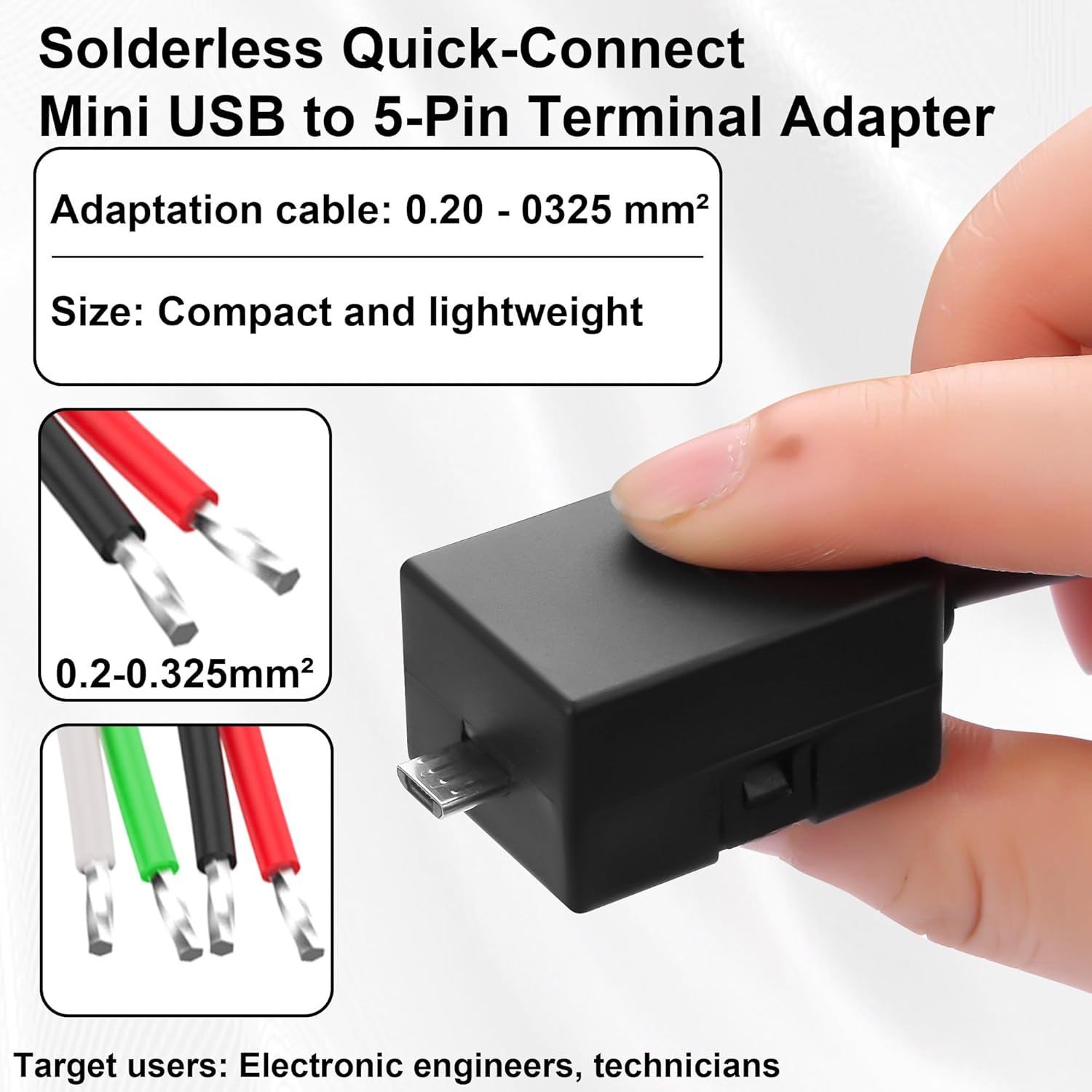 Solderless Quick-Install Micro-USB Terminal Connector,Dual USB Micro Screw-Terminal Adapter Micro to 5-Pin Solderless Electronic Connection Module,Suitable for Phone,Camera,etc.