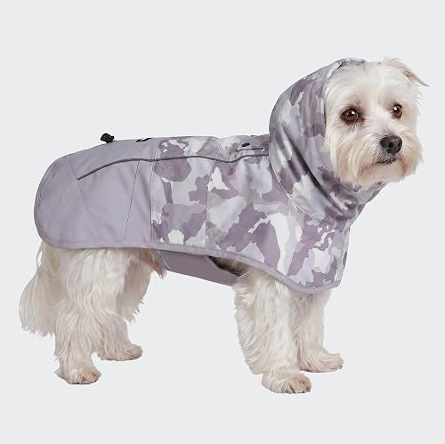 Spark Paws Dog Raincoat, Waterproof Windproof Rain Jacket, for Small Medium Large Extra Large Dogs, Reflective Breathable Full-Body Coverage Dry Suit - Camo Grey - M
