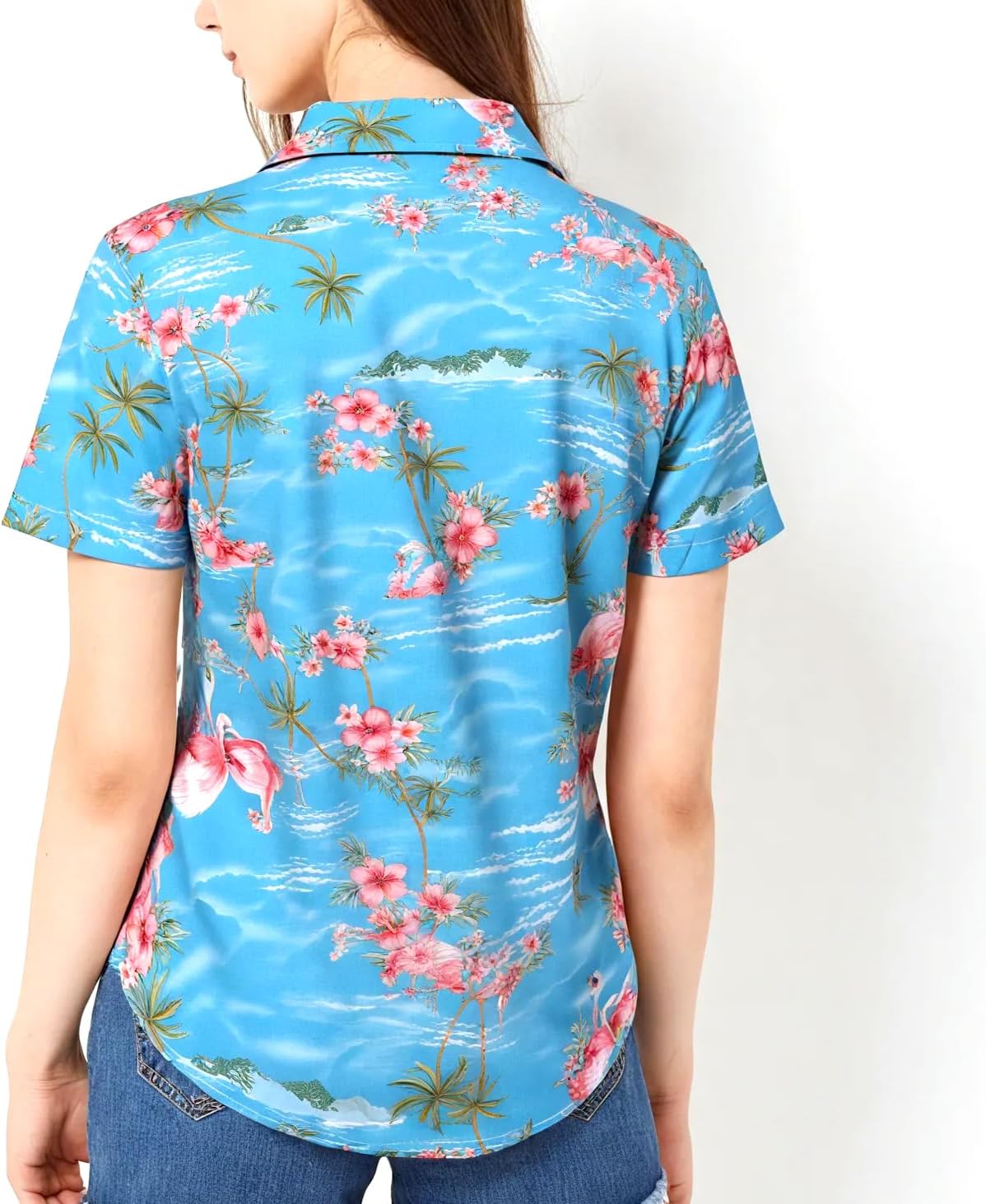 SSLR Hawaiian Shirts for Women Flamingo Shirt Tropical Shirts for Women Summer Casual Short Sleeve - Image 3