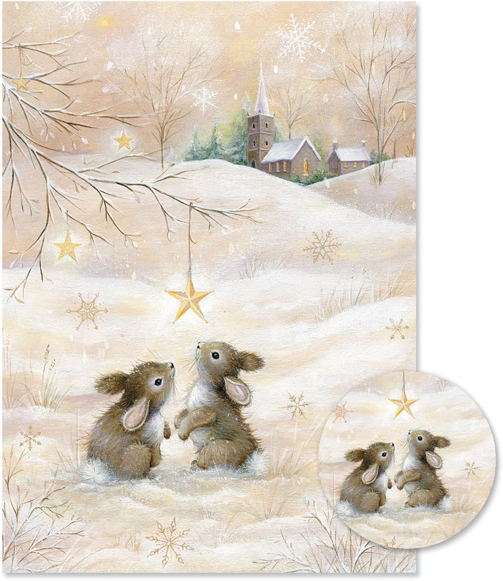 Colorful Images Snow Bunnies Christmas Cards and Seals - Set of 24 Cards, Envelopes and Seals, Card Stock, 5 x 7 Inches