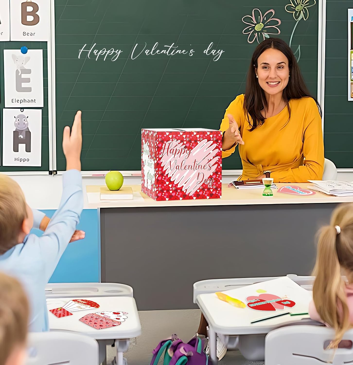 SietDESEO Modern Heart Valentines Day Cards Box for Kids, Classroom Exchange, 30 Cards, 5 Teacher Cards, 7.8 x 7.8 x 7.8 inches image 5