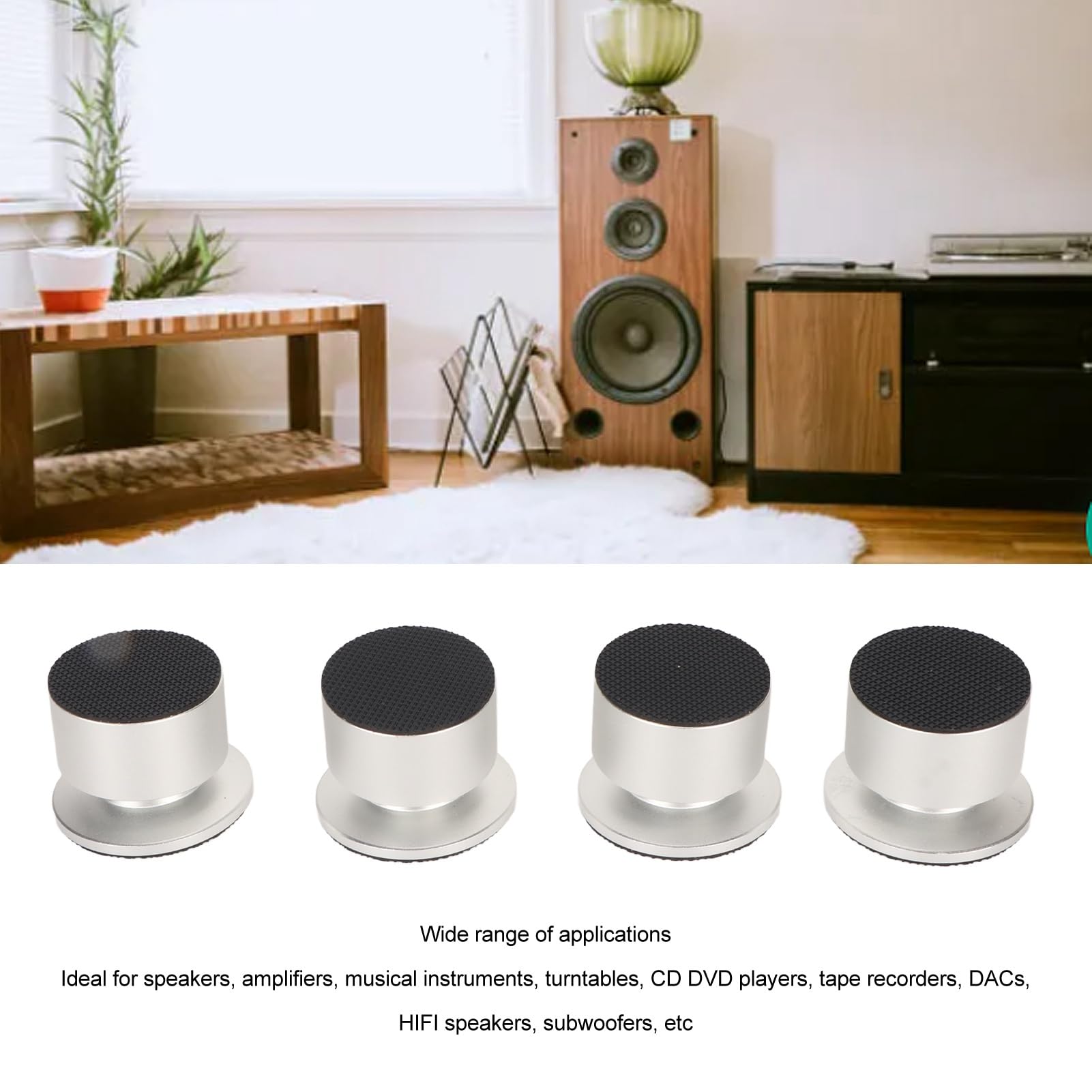 Piedini Isolanti per Altoparlanti HiFi, Cuscinetti Antivibranti per Giradischi, Lettore CD, Amplificatore, Subwoofer con Gomma Antiscivolo (SILVER)