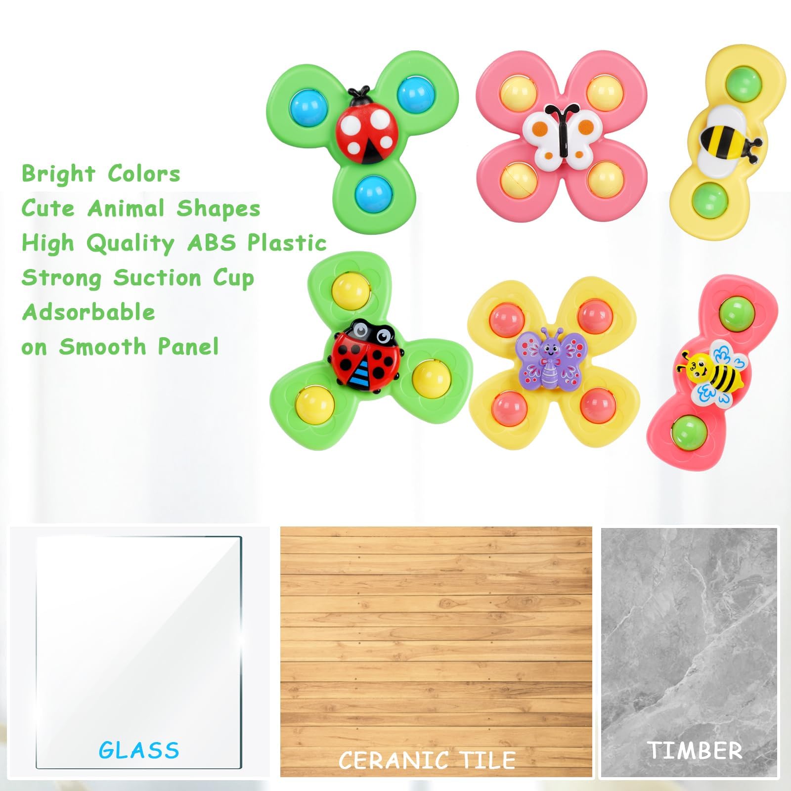 Ainiv 6PCS Coccinelle Abeille Papillon Animaux Mignons Jouets de Bain Bébé, Ventouses Rotatives, Spinner Cadeau pour Tout-Petit, Enfants, Filles, Garçons
